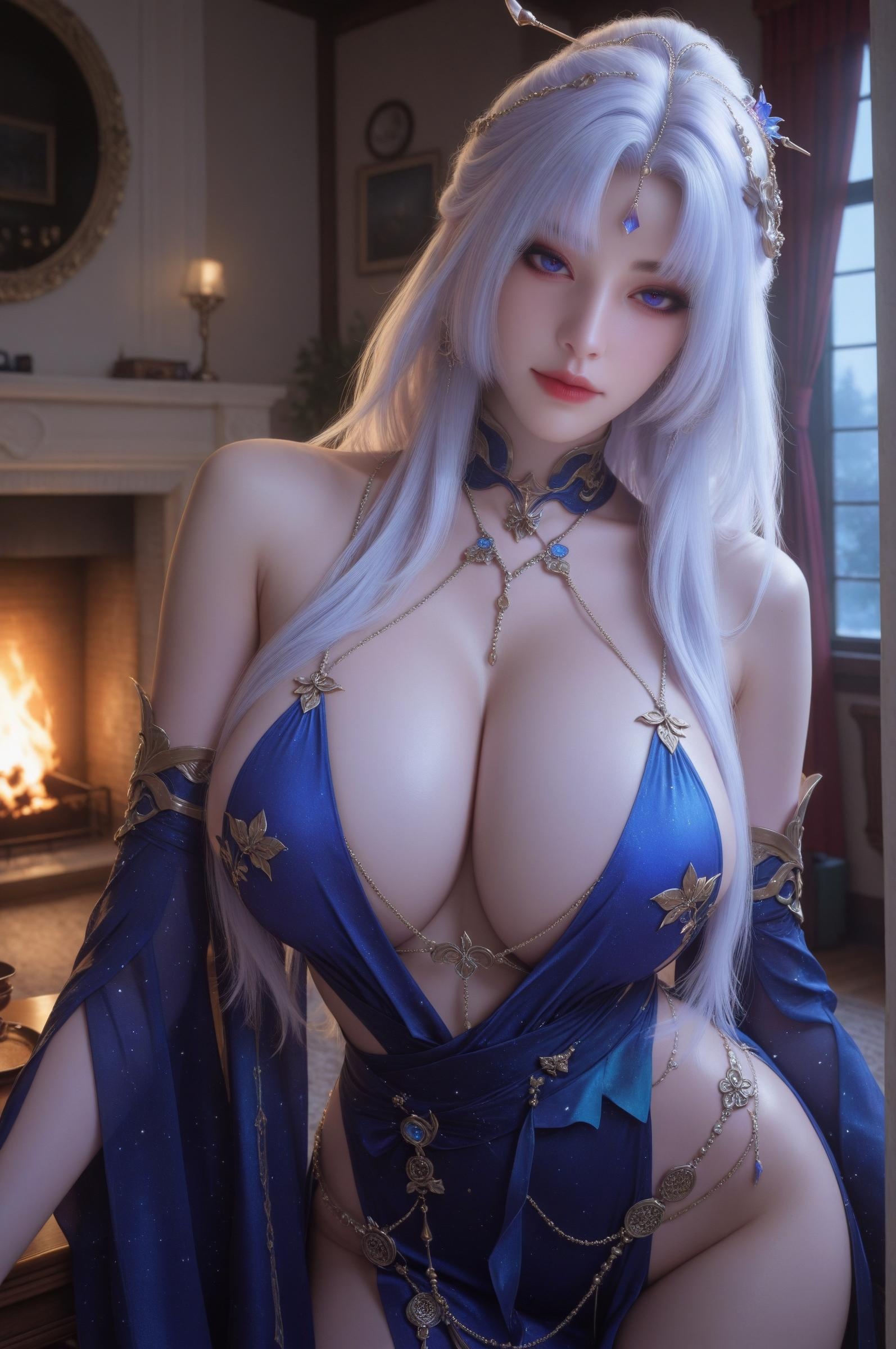 AI生成アニメ少女 - 銀環：低胸巨乳白皙曲線の誘惑 60P