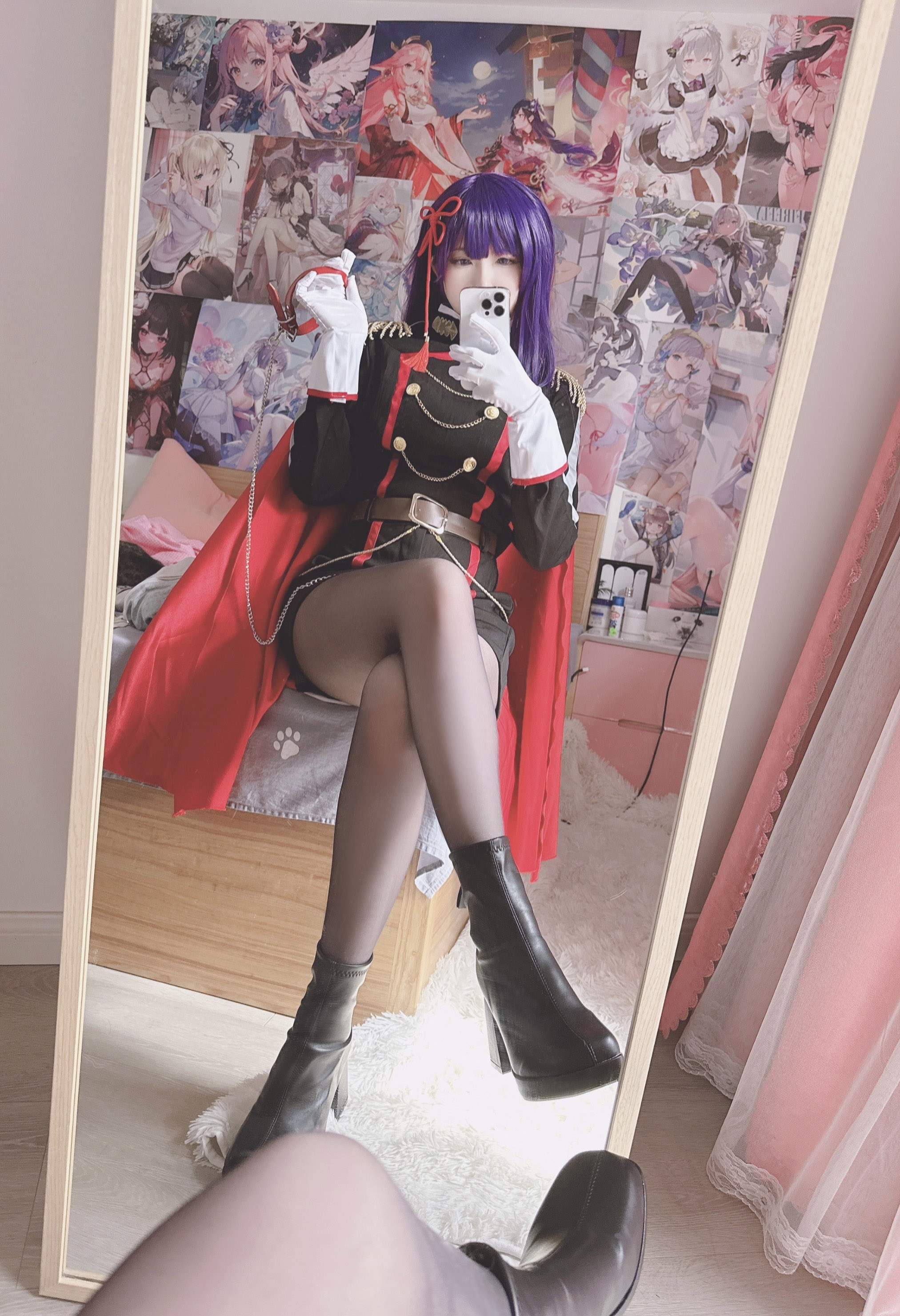[cosplay] 习呆呆 - Shancheng Love: Black and Red Uniform, Nipple Exposure, High-Detail Recreation 22P1V