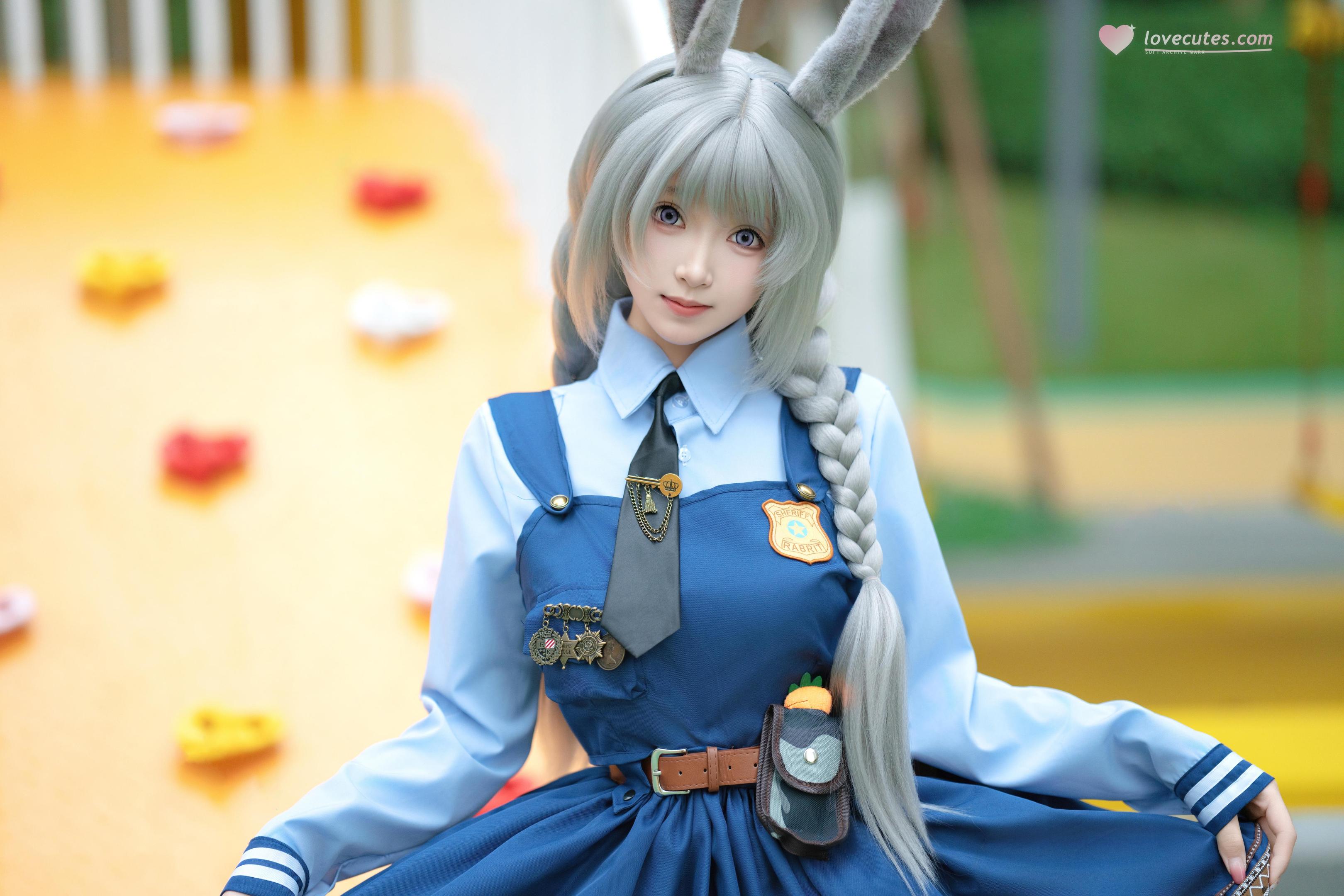 [cosplay] Bangni邦尼 - ตำรวจสาวกระต่าย: ยูนิฟอร์มสีน้ำเงิน หูกระต่าย ขาสูง ผูกเชือก เซ็ตจัดเต็ม 72P8V