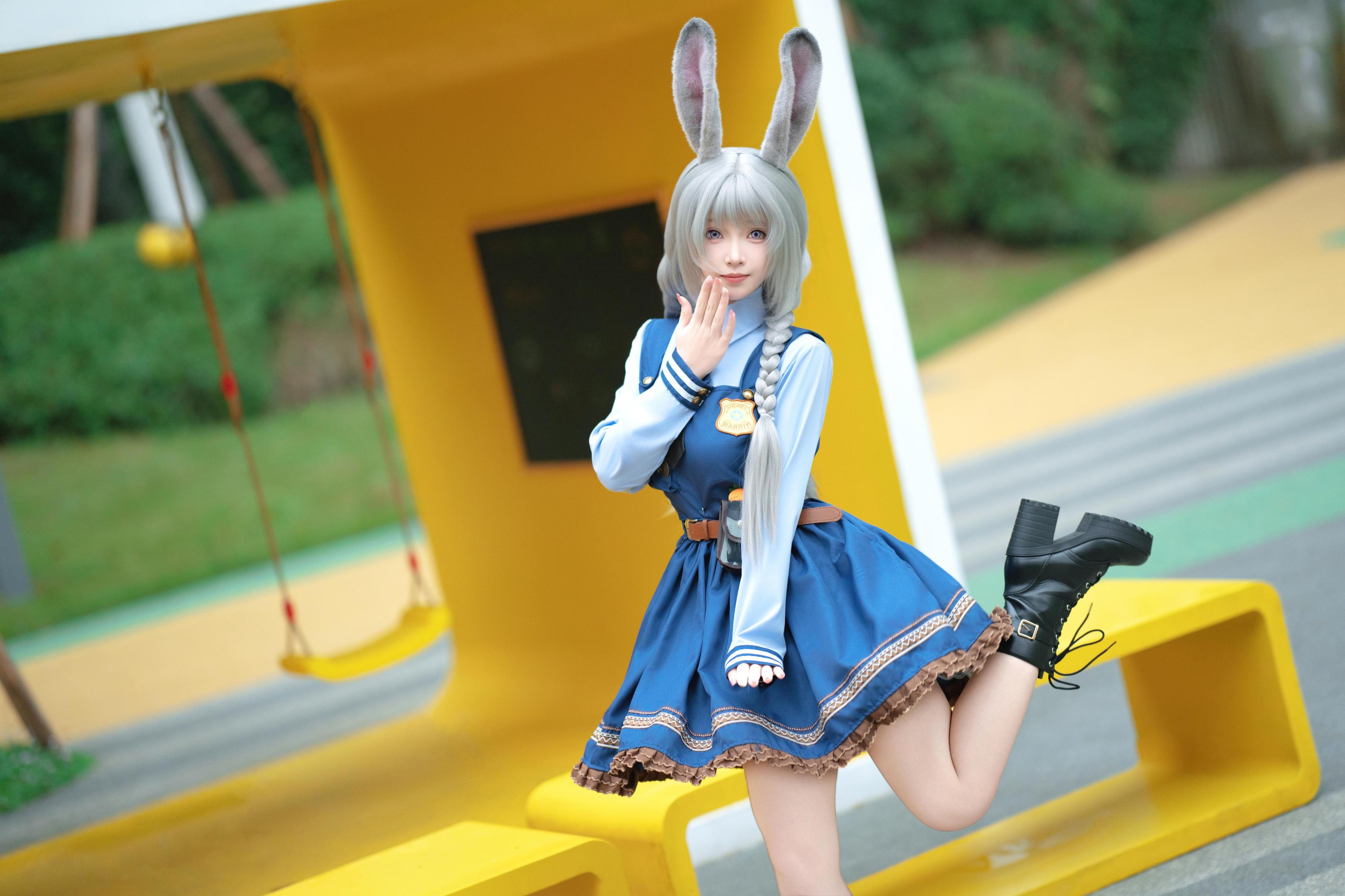 [cosplay] Bangni邦尼 - ตำรวจสาวกระต่าย: ยูนิฟอร์มสีน้ำเงิน หูกระต่าย ขาสูง ผูกเชือก เซ็ตจัดเต็ม 72P8V