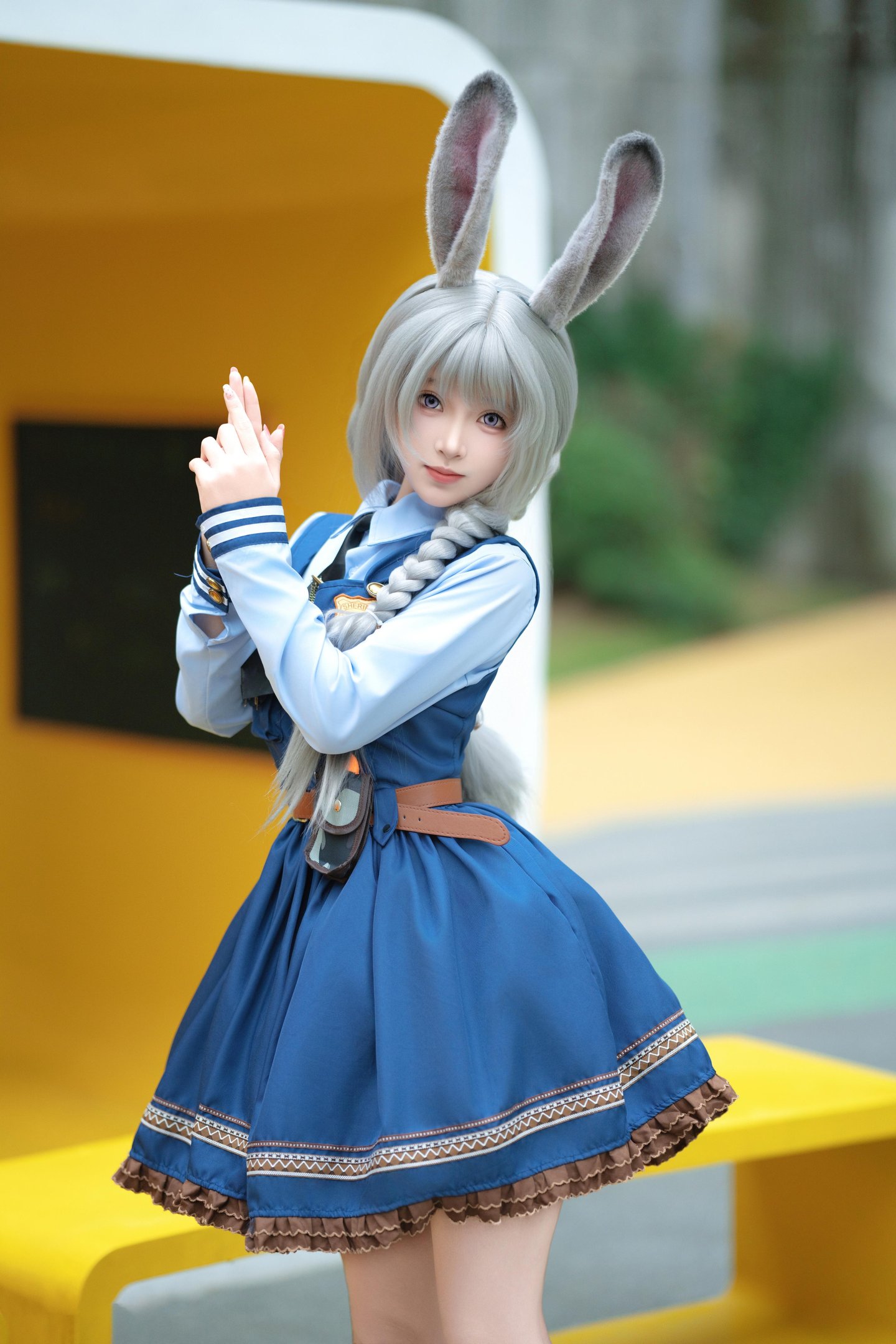 [cosplay] Bangni邦尼 - ตำรวจสาวกระต่าย: ยูนิฟอร์มสีน้ำเงิน หูกระต่าย ขาสูง ผูกเชือก เซ็ตจัดเต็ม 72P8V