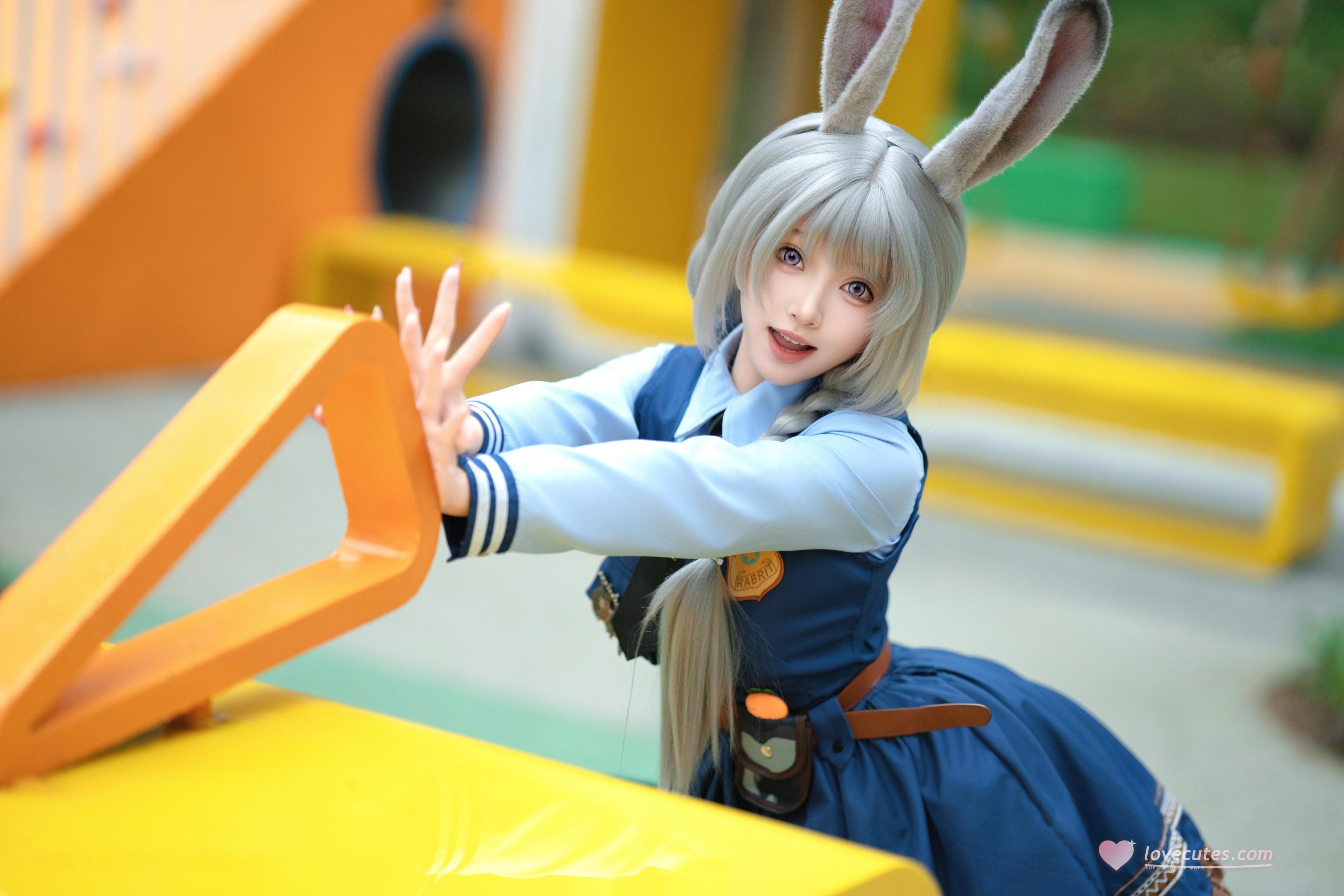 [cosplay] Bangni邦尼 - ตำรวจสาวกระต่าย: ยูนิฟอร์มสีน้ำเงิน หูกระต่าย ขาสูง ผูกเชือก เซ็ตจัดเต็ม 72P8V
