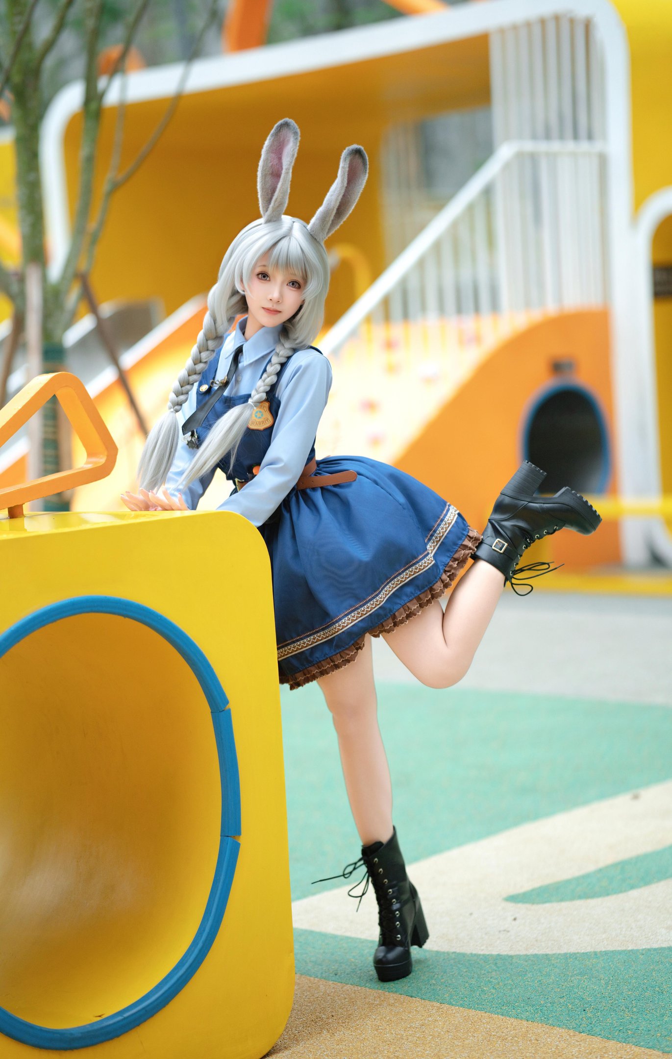 [cosplay] Bangni邦尼 - ตำรวจสาวกระต่าย: ยูนิฟอร์มสีน้ำเงิน หูกระต่าย ขาสูง ผูกเชือก เซ็ตจัดเต็ม 72P8V