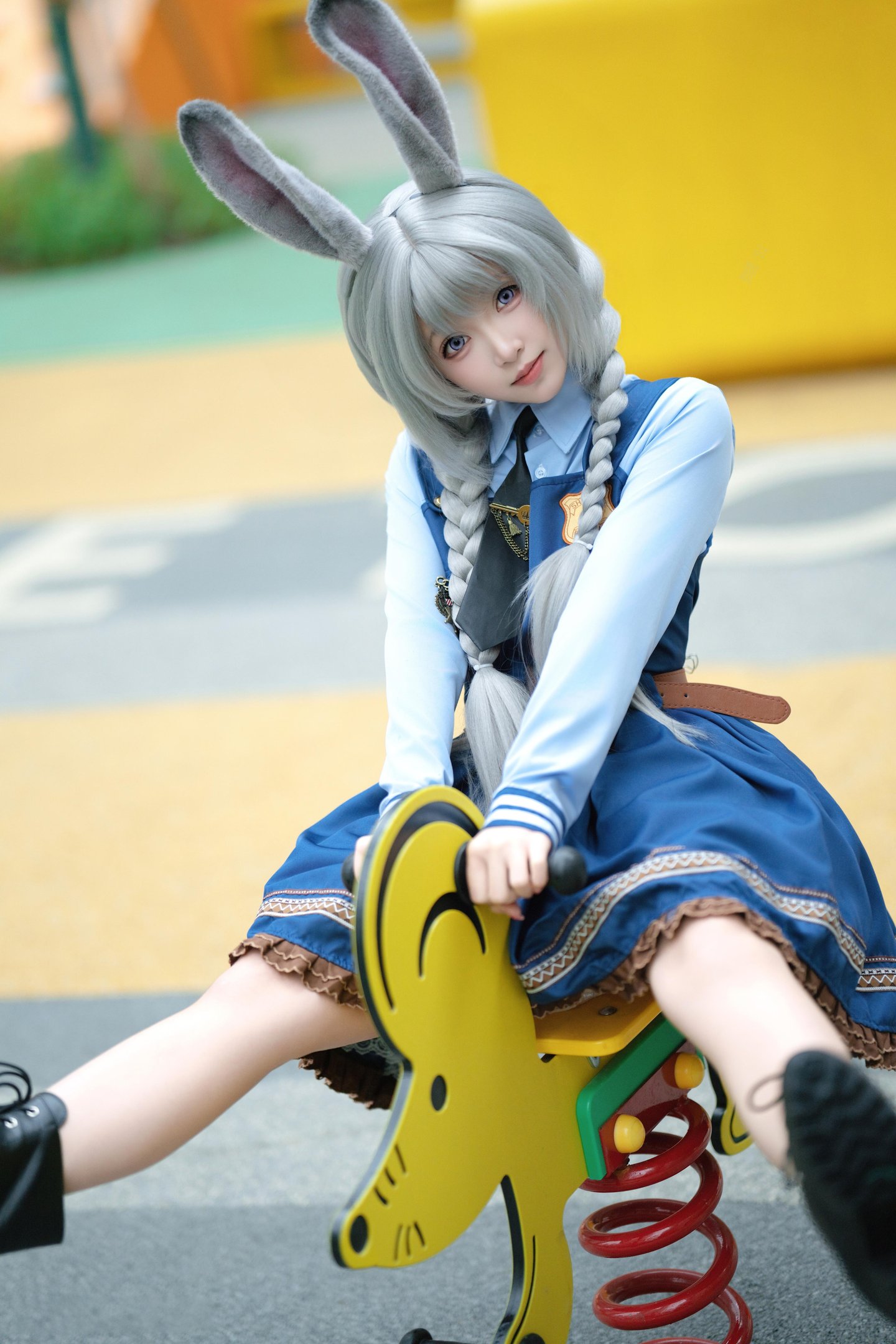 [cosplay] Bangni邦尼 - ตำรวจสาวกระต่าย: ยูนิฟอร์มสีน้ำเงิน หูกระต่าย ขาสูง ผูกเชือก เซ็ตจัดเต็ม 72P8V