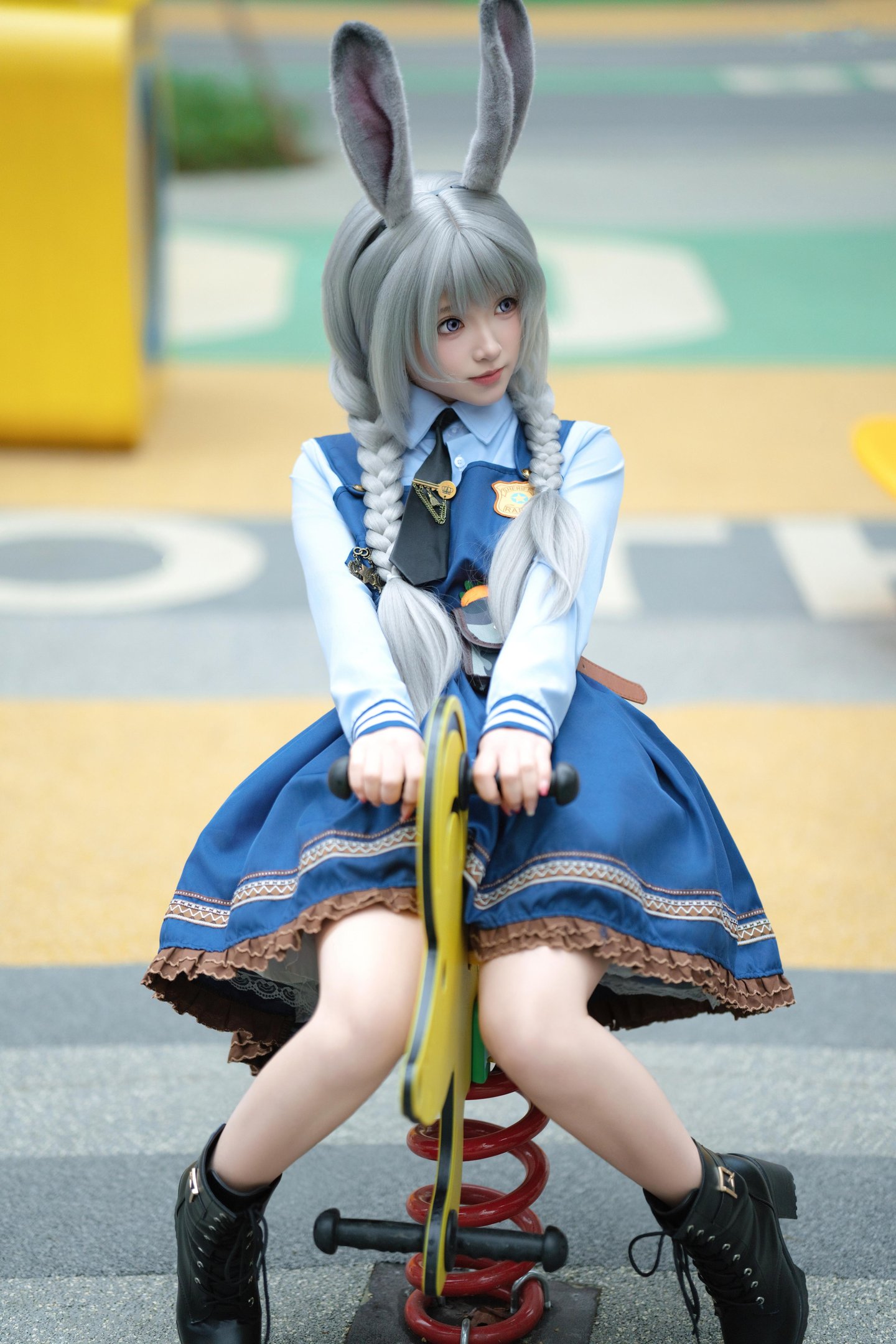 [cosplay] Bangni邦尼 - ตำรวจสาวกระต่าย: ยูนิฟอร์มสีน้ำเงิน หูกระต่าย ขาสูง ผูกเชือก เซ็ตจัดเต็ม 72P8V