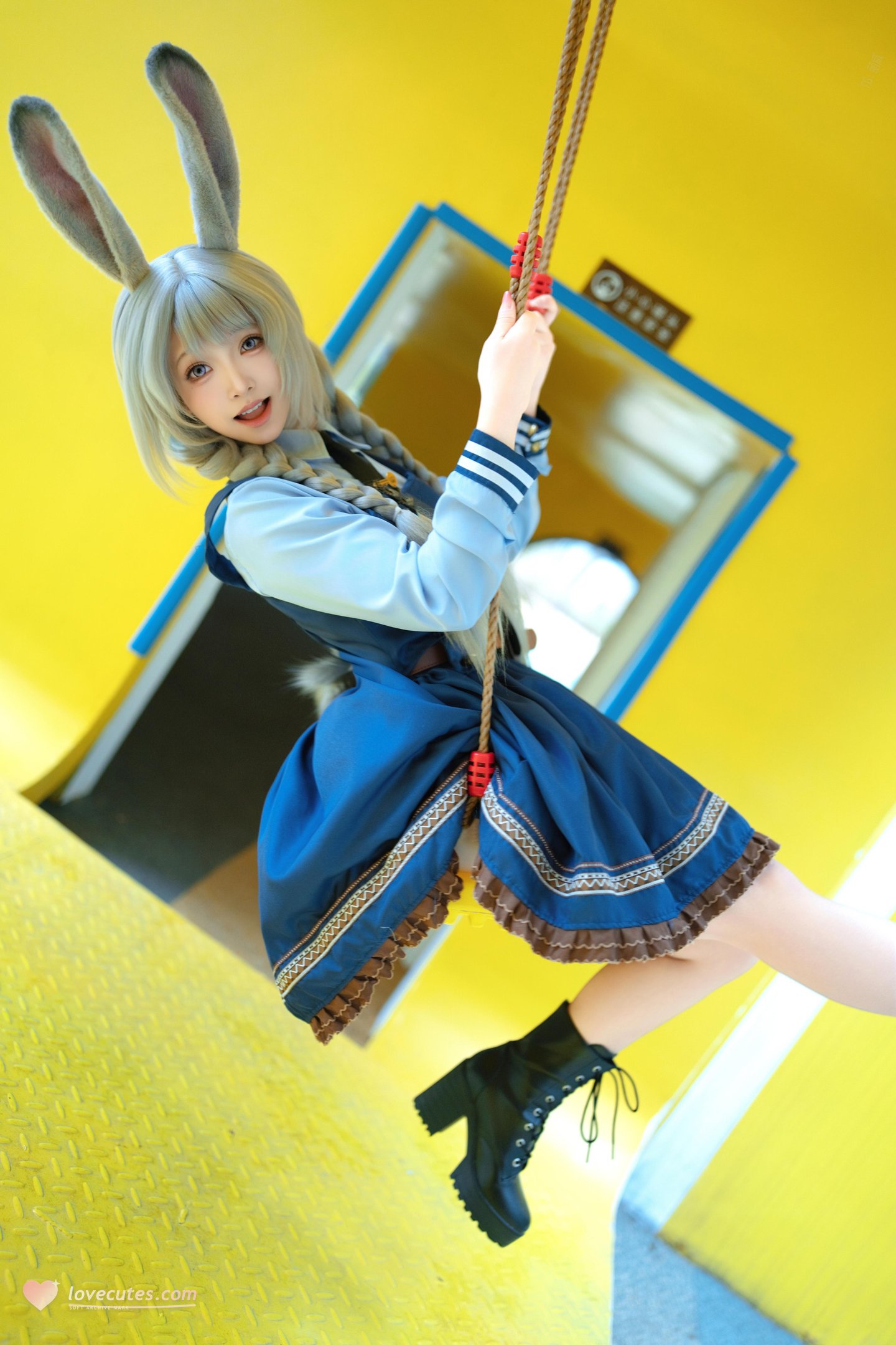 [cosplay] Bangni邦尼 - ตำรวจสาวกระต่าย: ยูนิฟอร์มสีน้ำเงิน หูกระต่าย ขาสูง ผูกเชือก เซ็ตจัดเต็ม 72P8V
