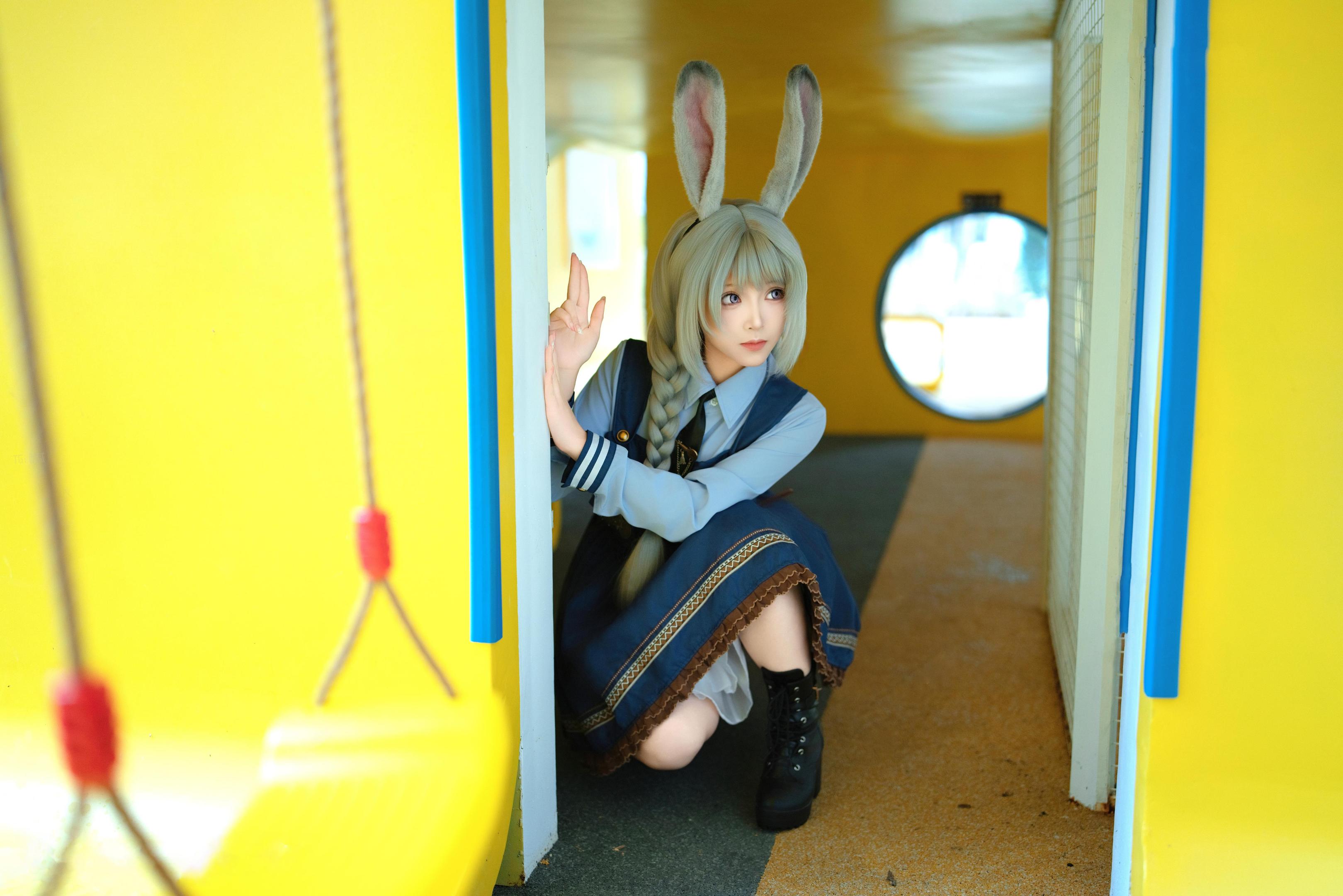 [cosplay] Bangni邦尼 - ตำรวจสาวกระต่าย: ยูนิฟอร์มสีน้ำเงิน หูกระต่าย ขาสูง ผูกเชือก เซ็ตจัดเต็ม 72P8V