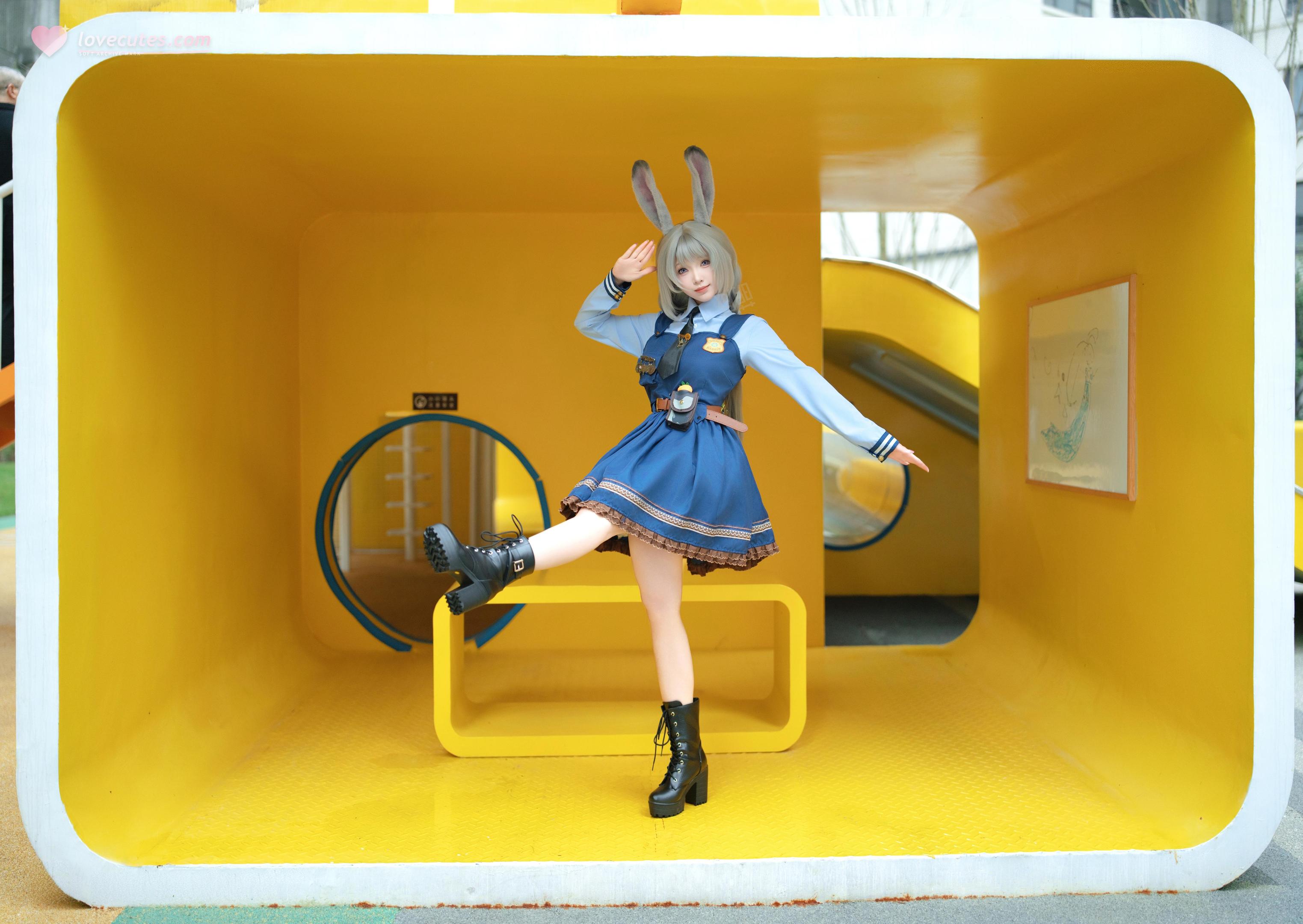 [cosplay] Bangni邦尼 - ตำรวจสาวกระต่าย: ยูนิฟอร์มสีน้ำเงิน หูกระต่าย ขาสูง ผูกเชือก เซ็ตจัดเต็ม 72P8V