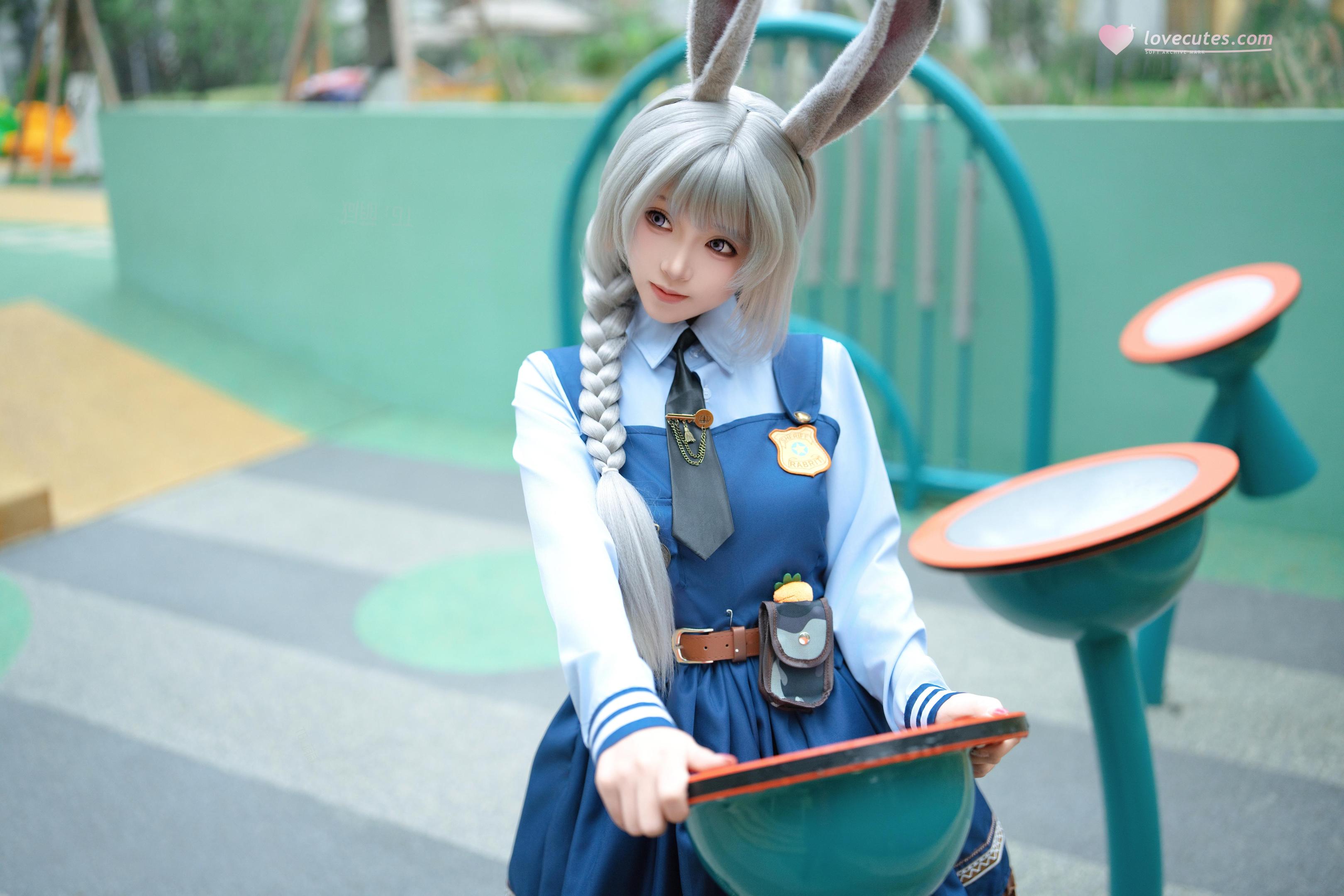 [cosplay] Bangni邦尼 - ตำรวจสาวกระต่าย: ยูนิฟอร์มสีน้ำเงิน หูกระต่าย ขาสูง ผูกเชือก เซ็ตจัดเต็ม 72P8V