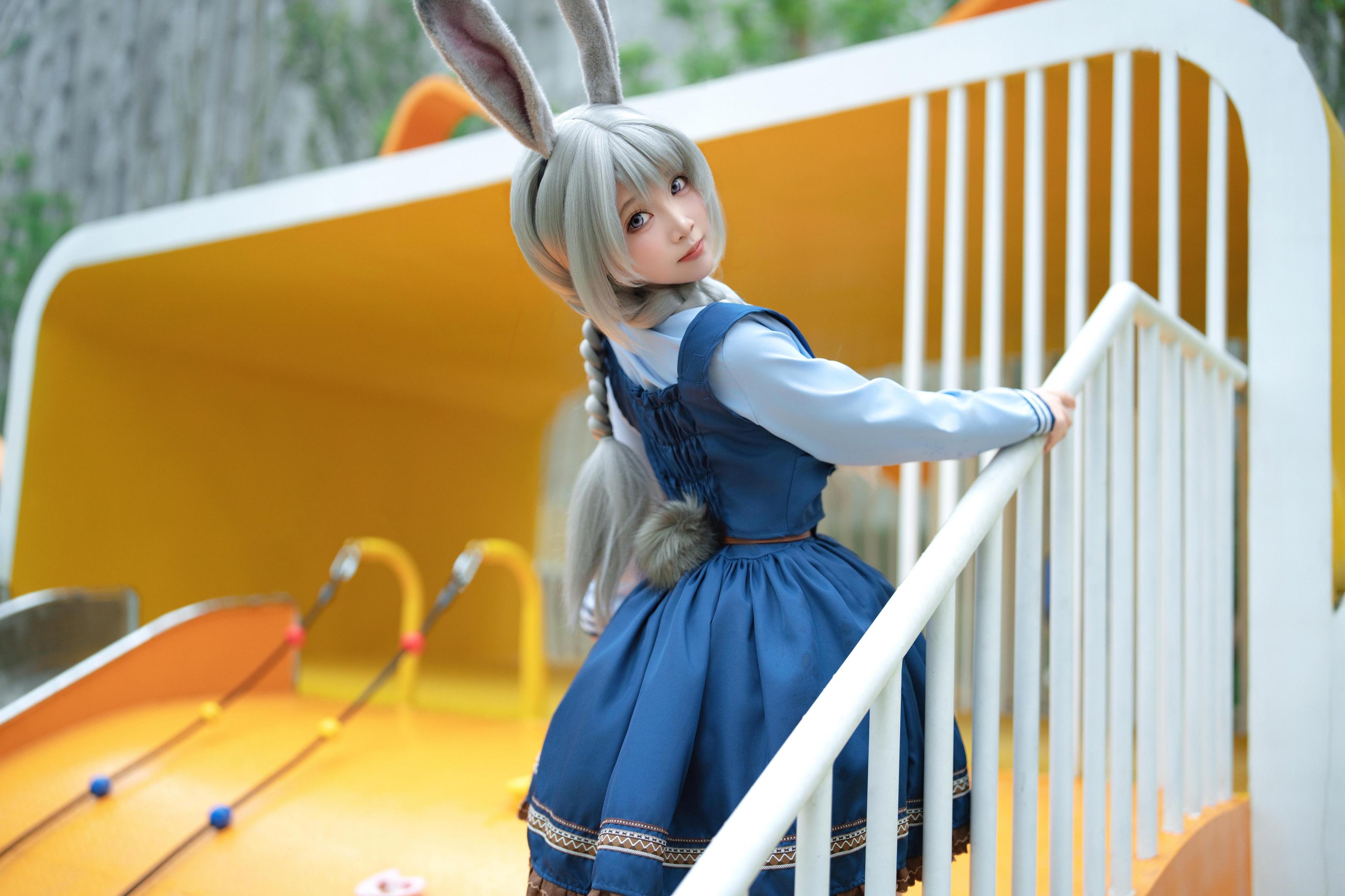 [cosplay] Bangni邦尼 - ตำรวจสาวกระต่าย: ยูนิฟอร์มสีน้ำเงิน หูกระต่าย ขาสูง ผูกเชือก เซ็ตจัดเต็ม 72P8V