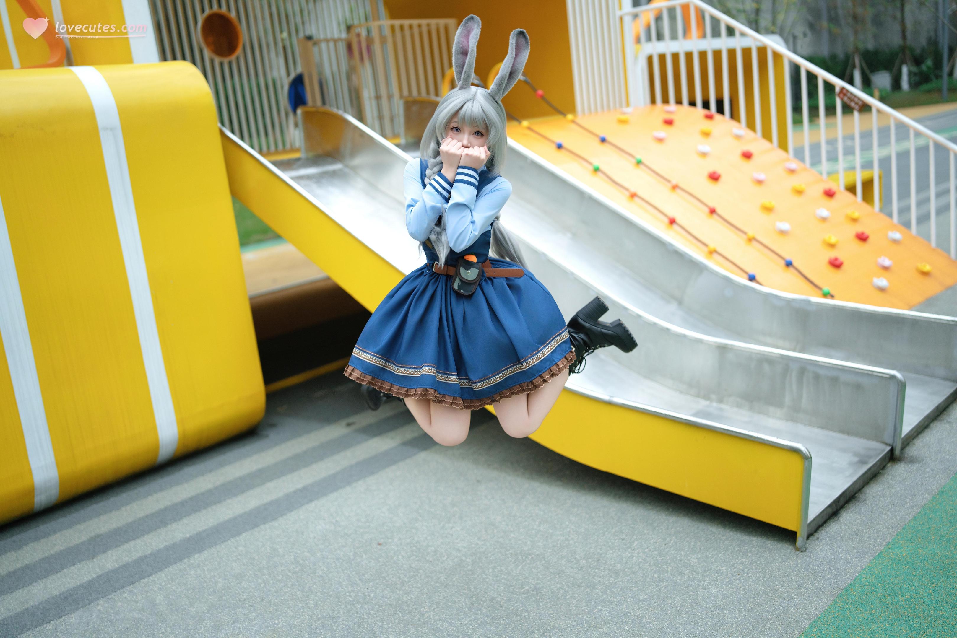 [cosplay] Bangni邦尼 - ตำรวจสาวกระต่าย: ยูนิฟอร์มสีน้ำเงิน หูกระต่าย ขาสูง ผูกเชือก เซ็ตจัดเต็ม 72P8V