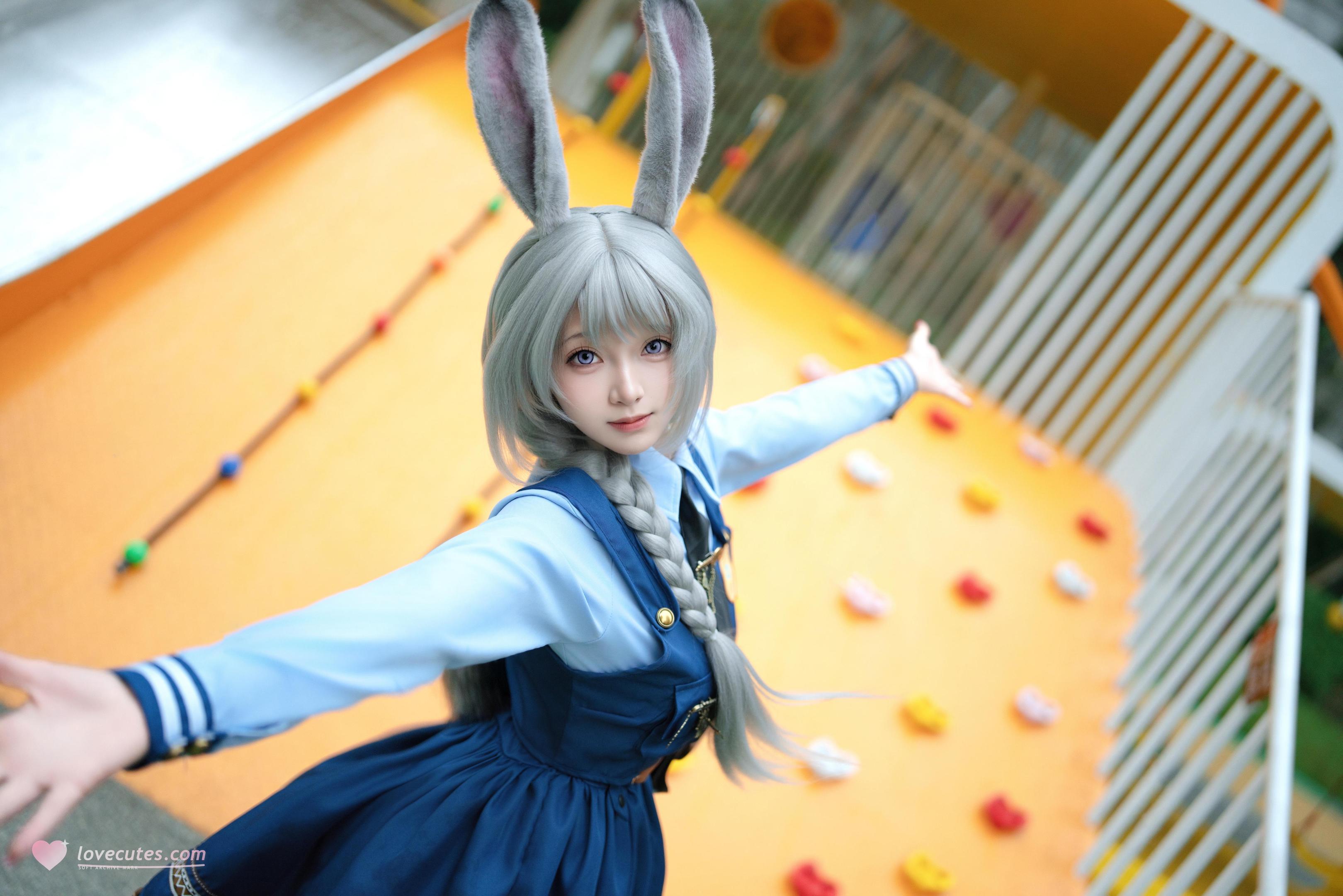 [cosplay] Bangni邦尼 - ตำรวจสาวกระต่าย: ยูนิฟอร์มสีน้ำเงิน หูกระต่าย ขาสูง ผูกเชือก เซ็ตจัดเต็ม 72P8V