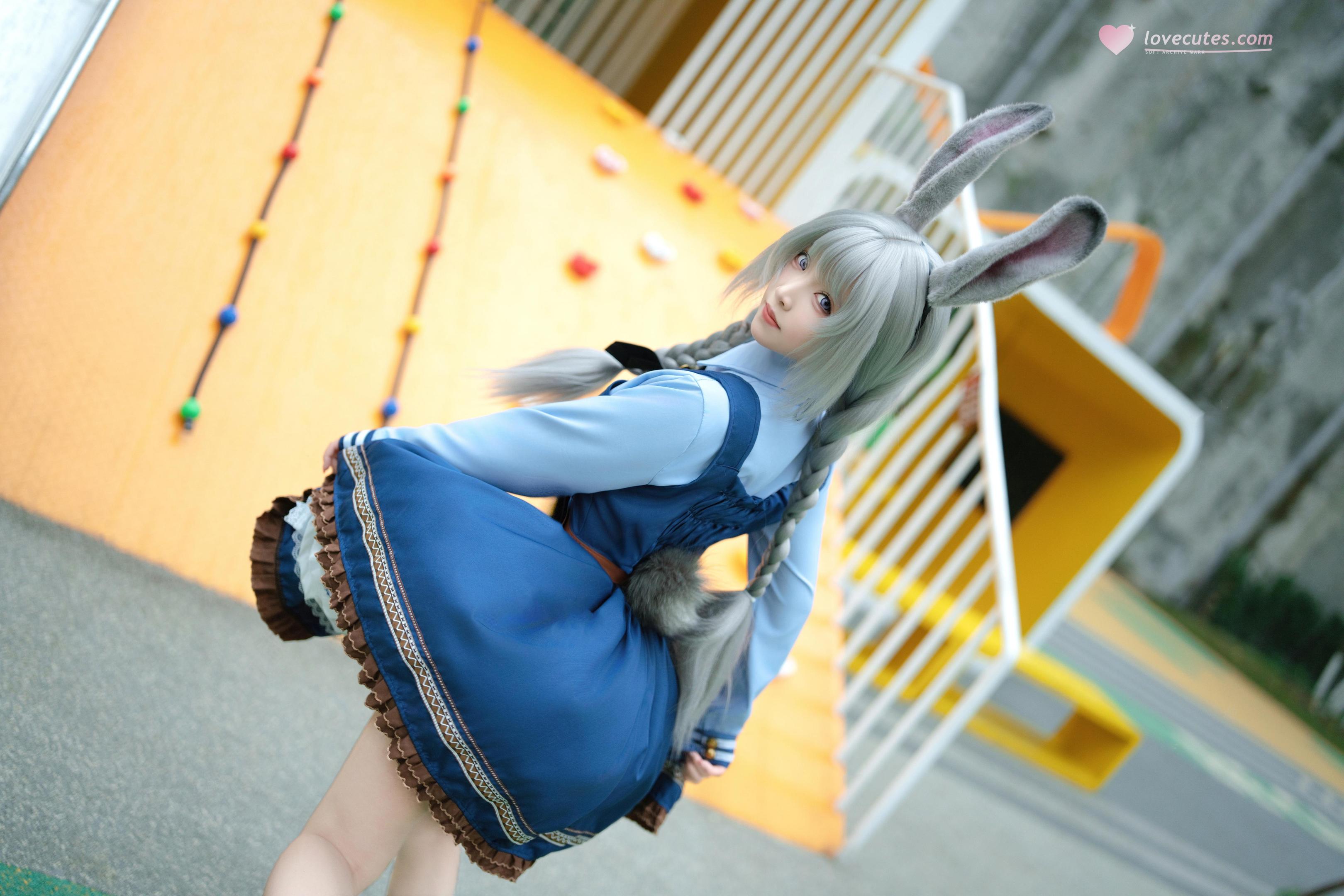 [cosplay] Bangni邦尼 - ตำรวจสาวกระต่าย: ยูนิฟอร์มสีน้ำเงิน หูกระต่าย ขาสูง ผูกเชือก เซ็ตจัดเต็ม 72P8V