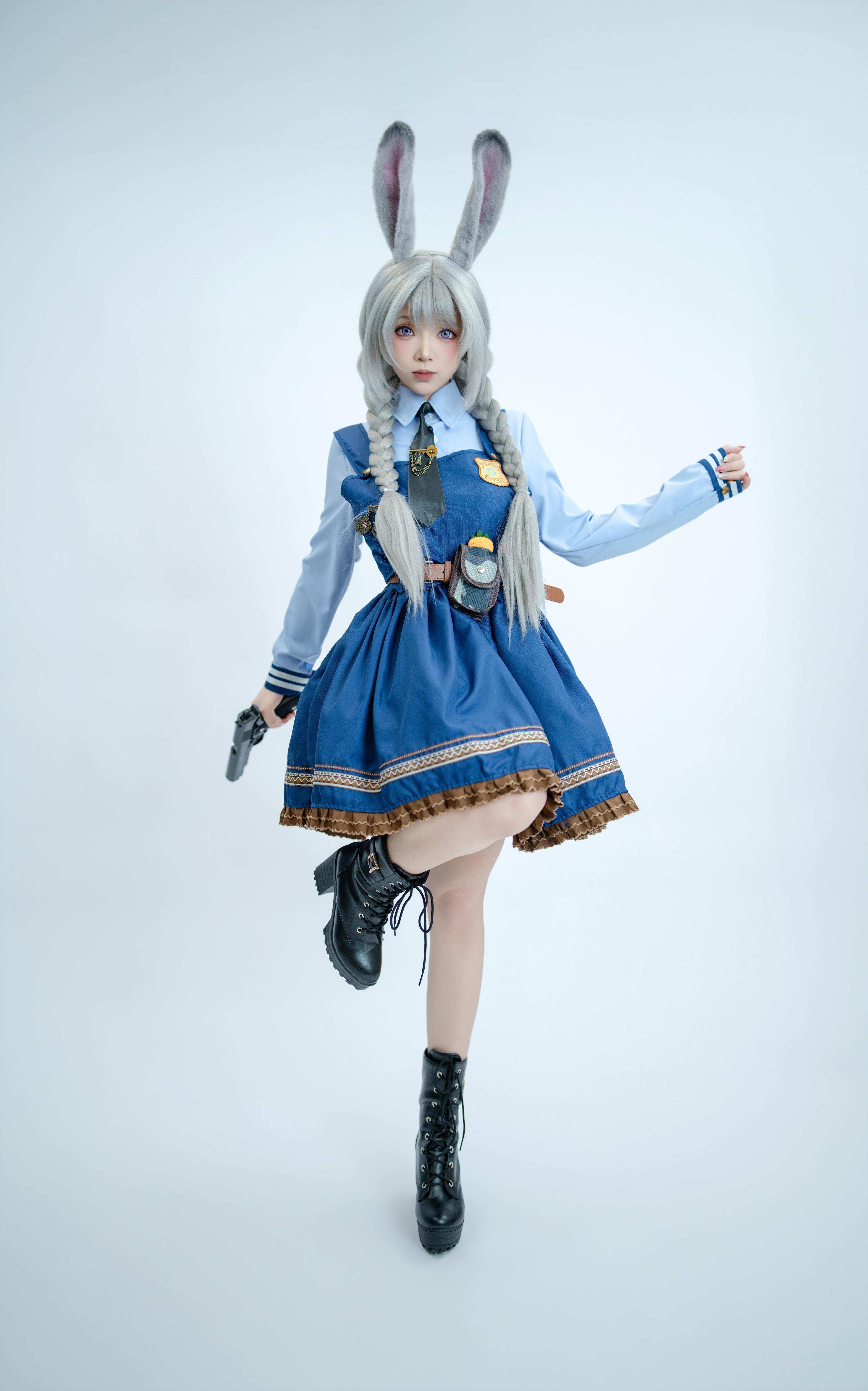 [cosplay] Bangni邦尼 - ตำรวจสาวกระต่าย: ยูนิฟอร์มสีน้ำเงิน หูกระต่าย ขาสูง ผูกเชือก เซ็ตจัดเต็ม 72P8V