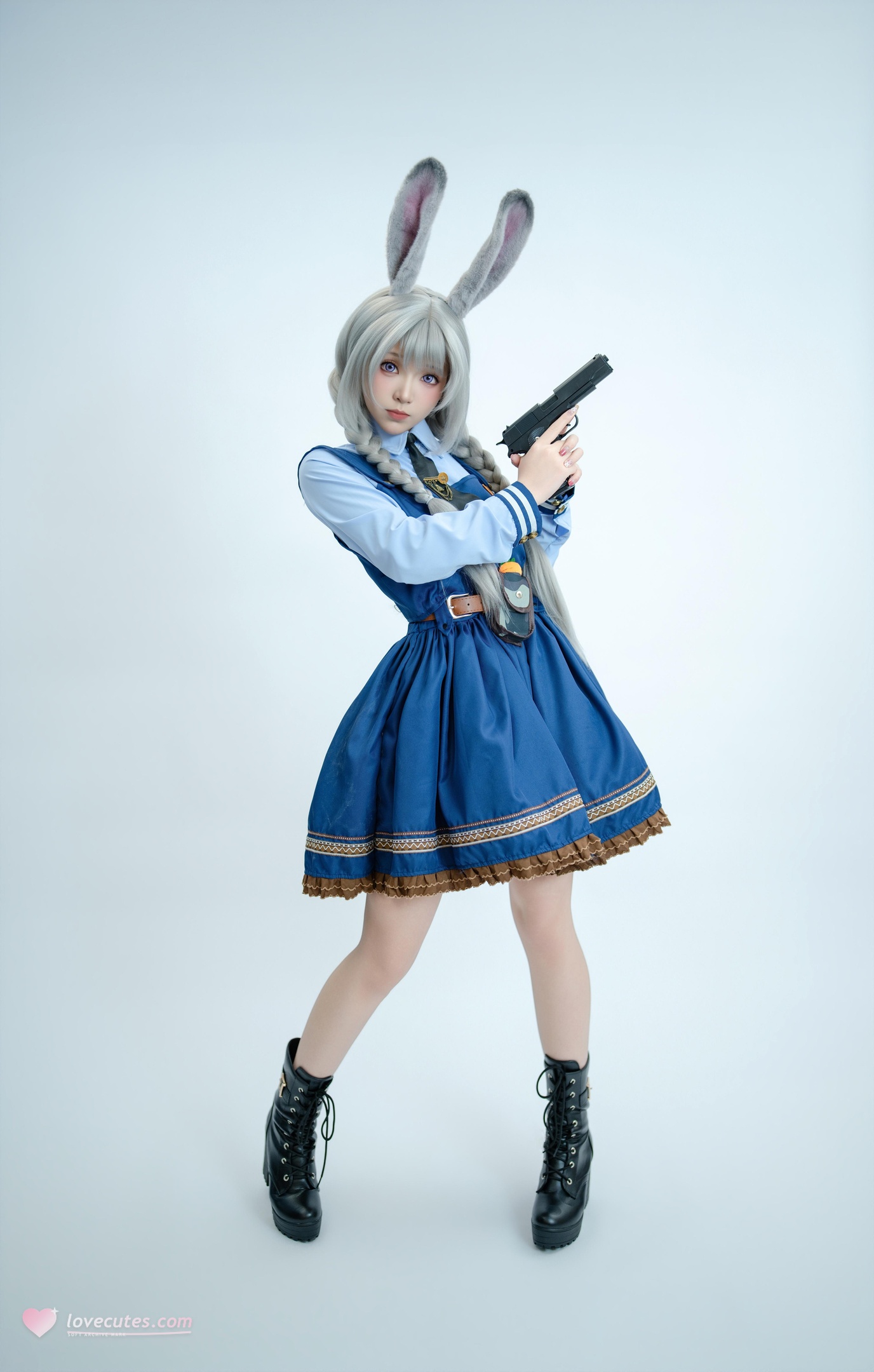 [cosplay] Bangni邦尼 - ตำรวจสาวกระต่าย: ยูนิฟอร์มสีน้ำเงิน หูกระต่าย ขาสูง ผูกเชือก เซ็ตจัดเต็ม 72P8V