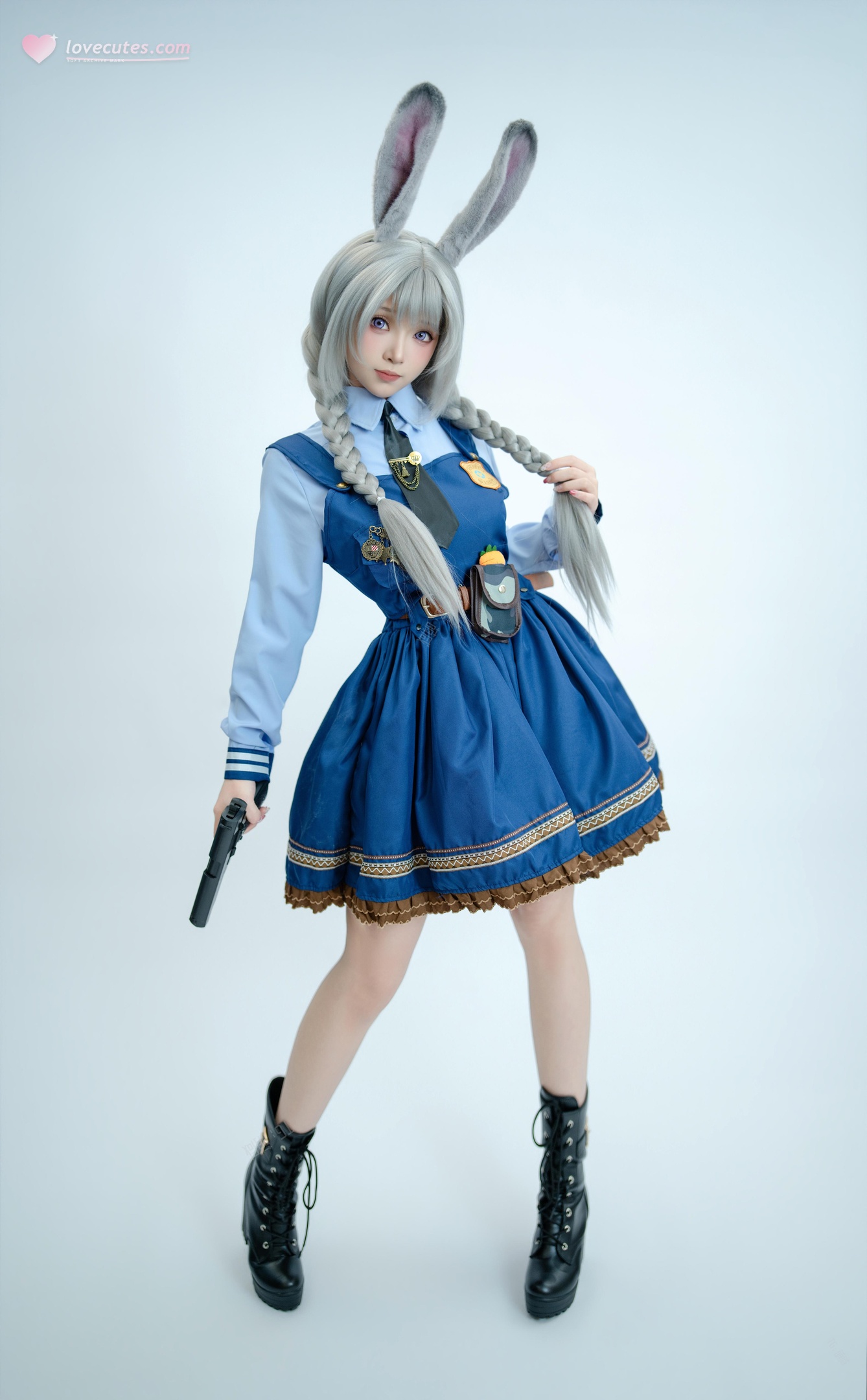 [cosplay] Bangni邦尼 - ตำรวจสาวกระต่าย: ยูนิฟอร์มสีน้ำเงิน หูกระต่าย ขาสูง ผูกเชือก เซ็ตจัดเต็ม 72P8V