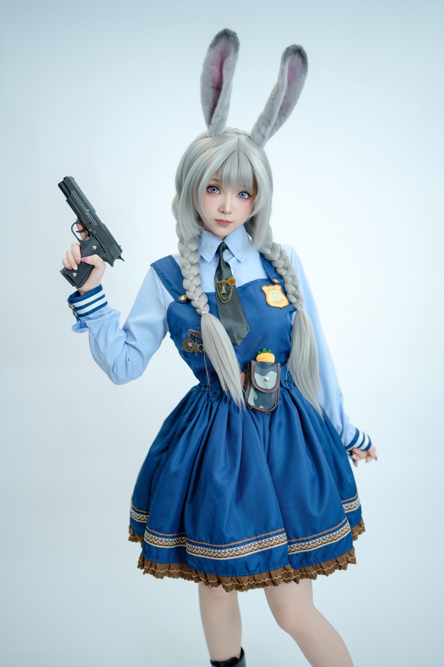 [cosplay] Bangni邦尼 - ตำรวจสาวกระต่าย: ยูนิฟอร์มสีน้ำเงิน หูกระต่าย ขาสูง ผูกเชือก เซ็ตจัดเต็ม 72P8V
