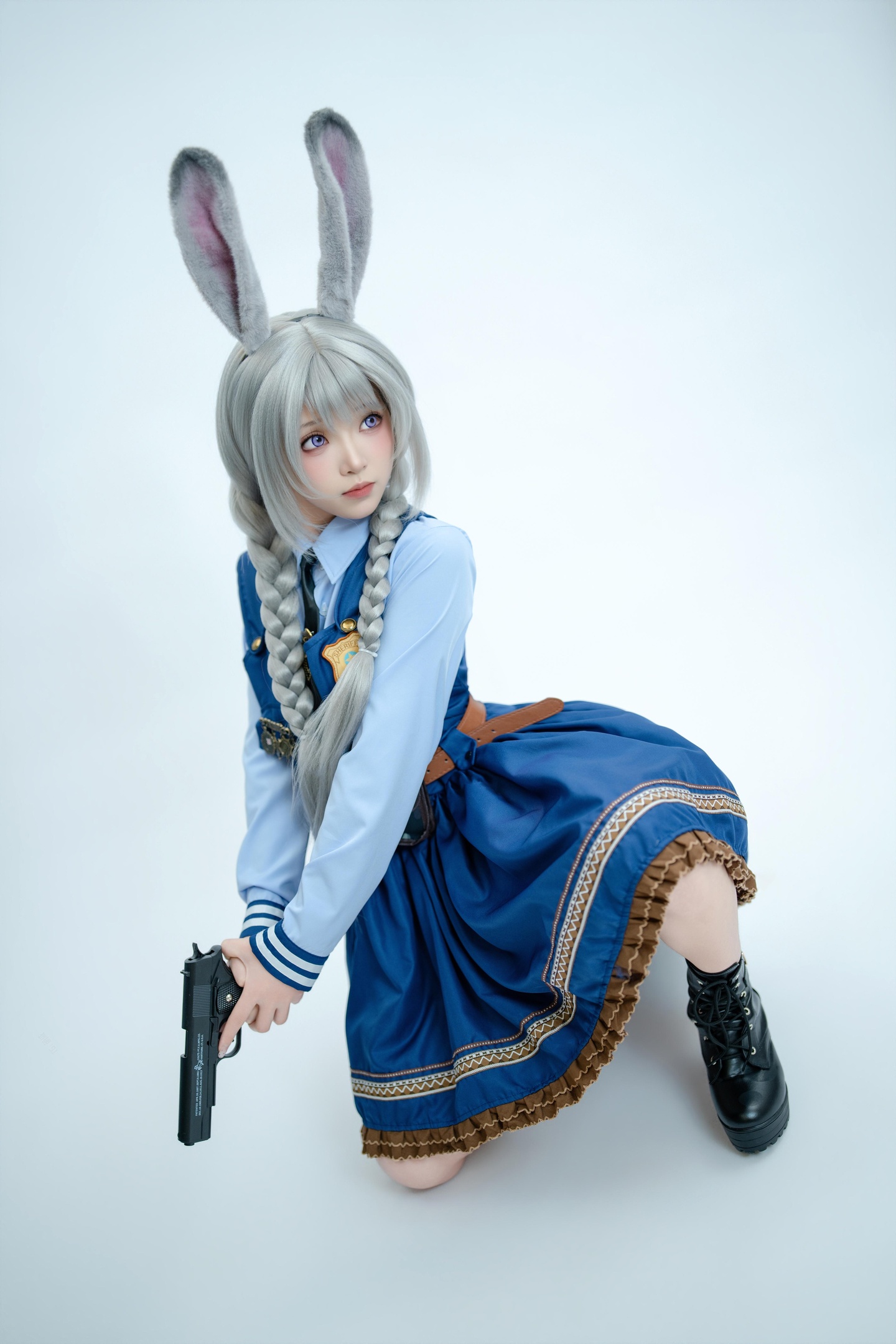 [cosplay] Bangni邦尼 - ตำรวจสาวกระต่าย: ยูนิฟอร์มสีน้ำเงิน หูกระต่าย ขาสูง ผูกเชือก เซ็ตจัดเต็ม 72P8V