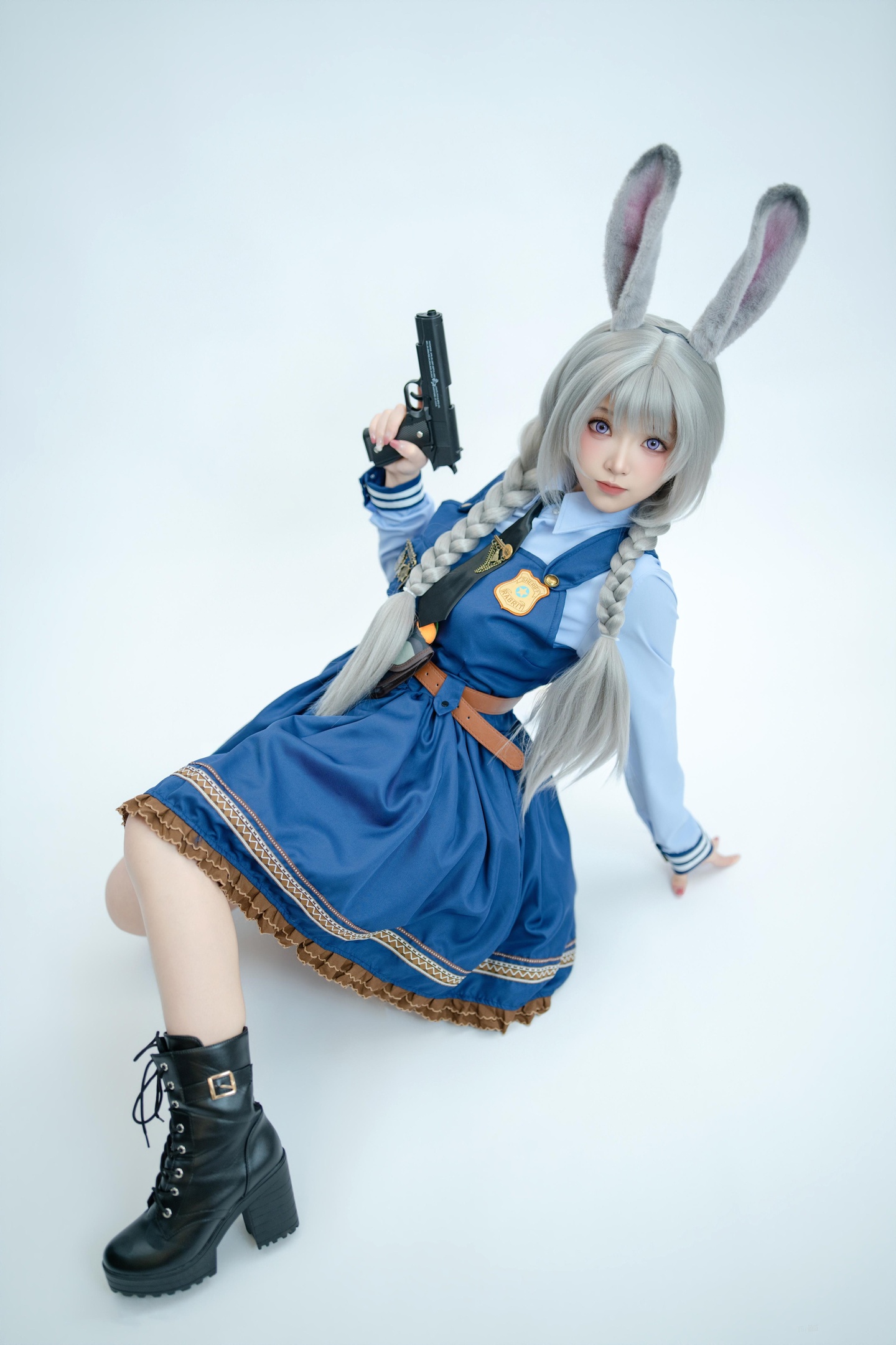 [cosplay] Bangni邦尼 - ตำรวจสาวกระต่าย: ยูนิฟอร์มสีน้ำเงิน หูกระต่าย ขาสูง ผูกเชือก เซ็ตจัดเต็ม 72P8V