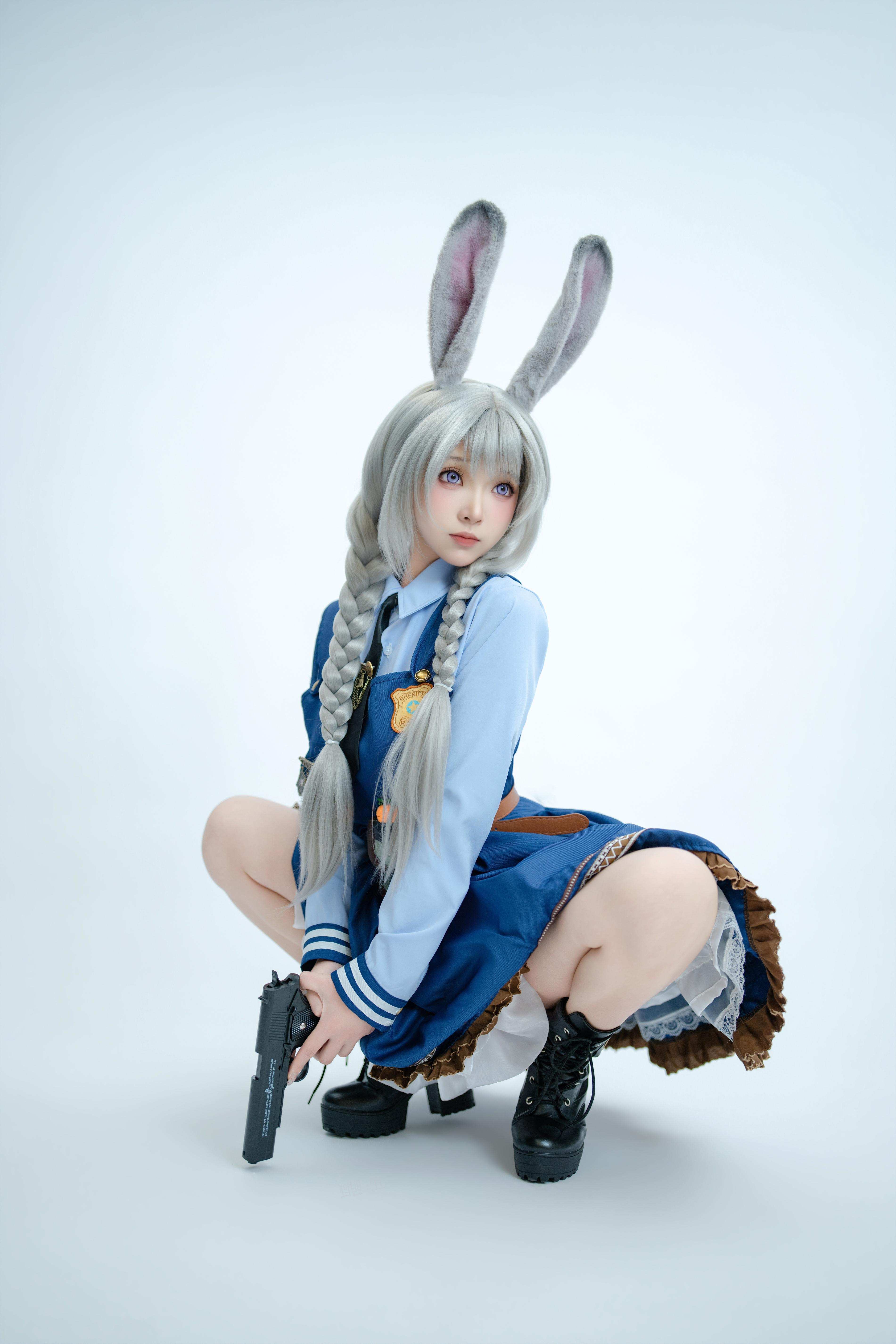 [cosplay] Bangni邦尼 - ตำรวจสาวกระต่าย: ยูนิฟอร์มสีน้ำเงิน หูกระต่าย ขาสูง ผูกเชือก เซ็ตจัดเต็ม 72P8V