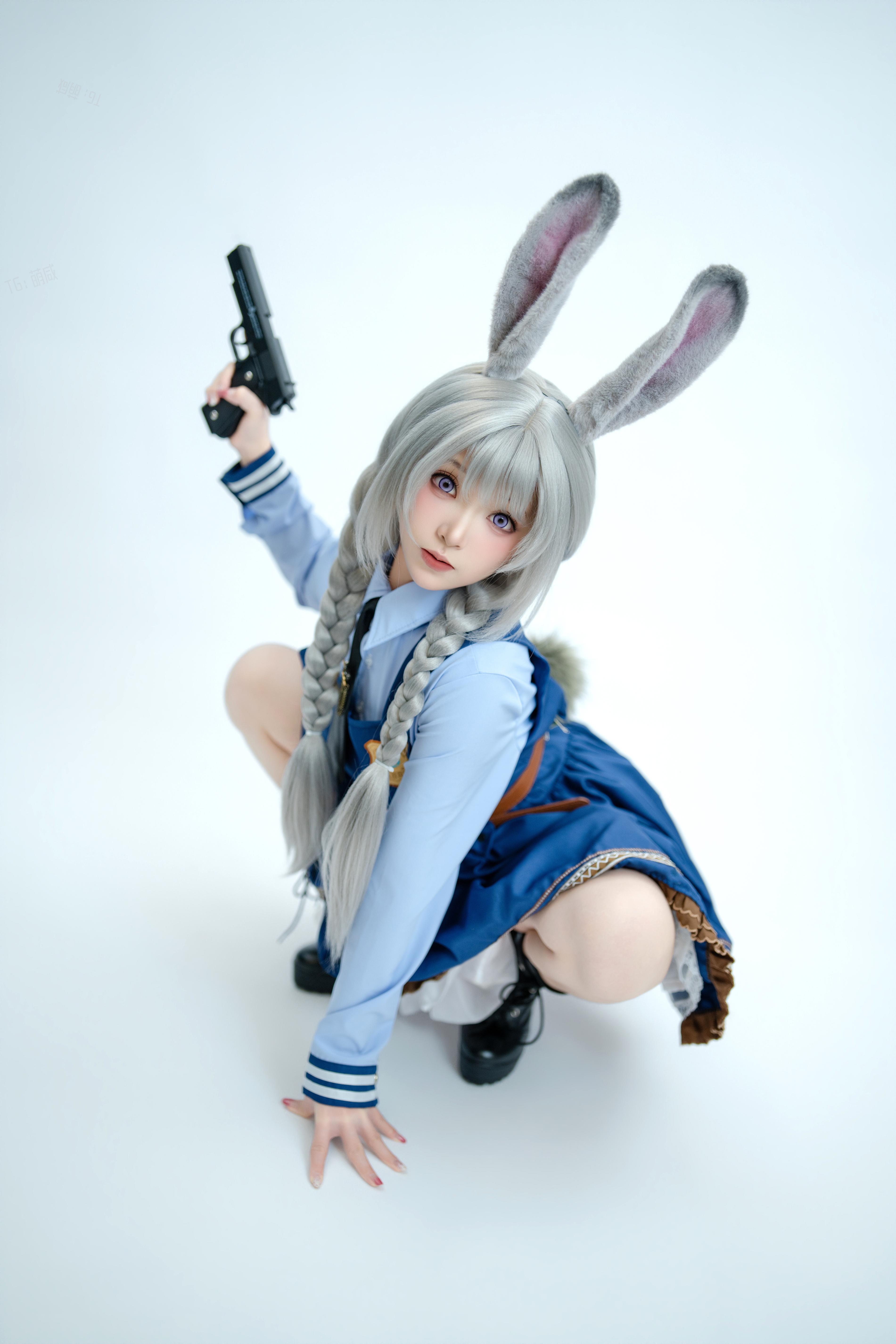 [cosplay] Bangni邦尼 - ตำรวจสาวกระต่าย: ยูนิฟอร์มสีน้ำเงิน หูกระต่าย ขาสูง ผูกเชือก เซ็ตจัดเต็ม 72P8V