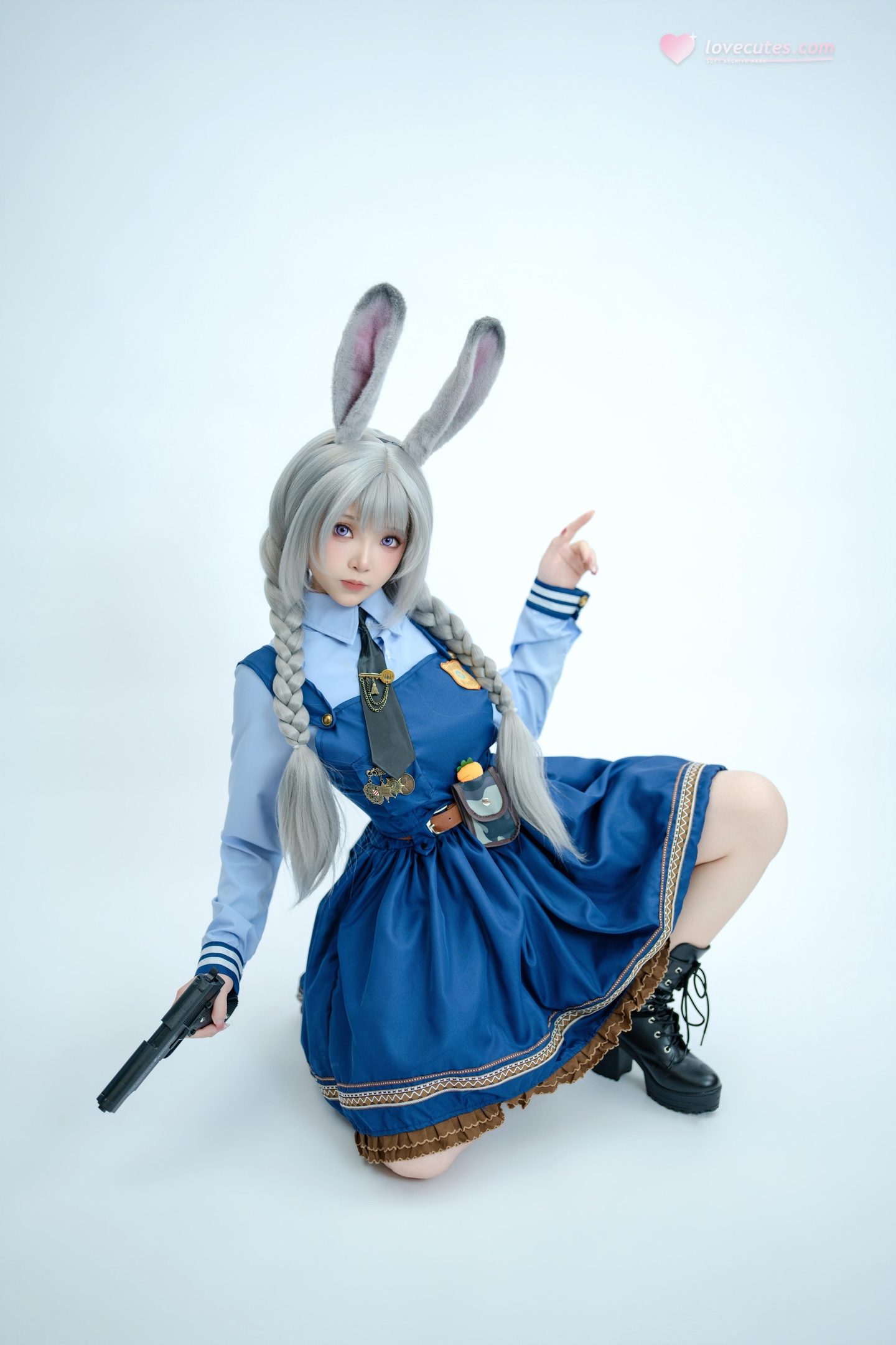 [cosplay] Bangni邦尼 - ตำรวจสาวกระต่าย: ยูนิฟอร์มสีน้ำเงิน หูกระต่าย ขาสูง ผูกเชือก เซ็ตจัดเต็ม 72P8V