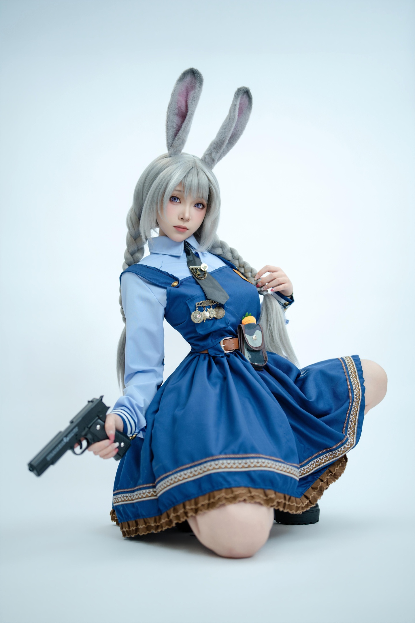 [cosplay] Bangni邦尼 - ตำรวจสาวกระต่าย: ยูนิฟอร์มสีน้ำเงิน หูกระต่าย ขาสูง ผูกเชือก เซ็ตจัดเต็ม 72P8V