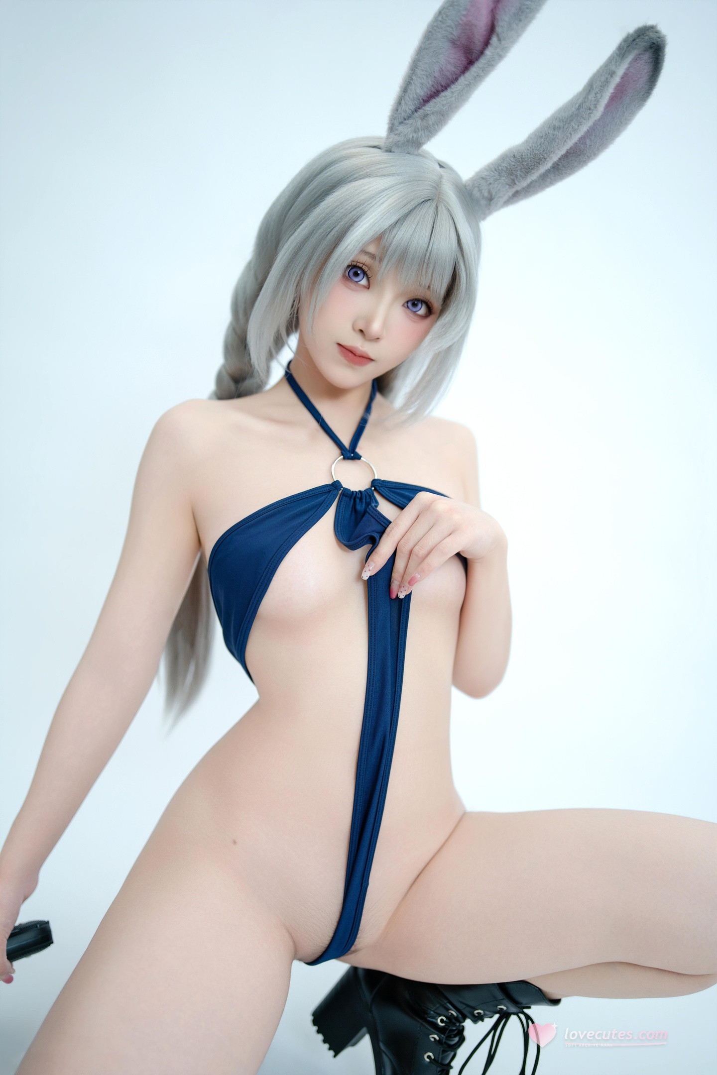 [cosplay] Bangni邦尼 - 兔子警官：青制服のウサギ耳警官 ハイカット レースアップ 大胆 72P8V