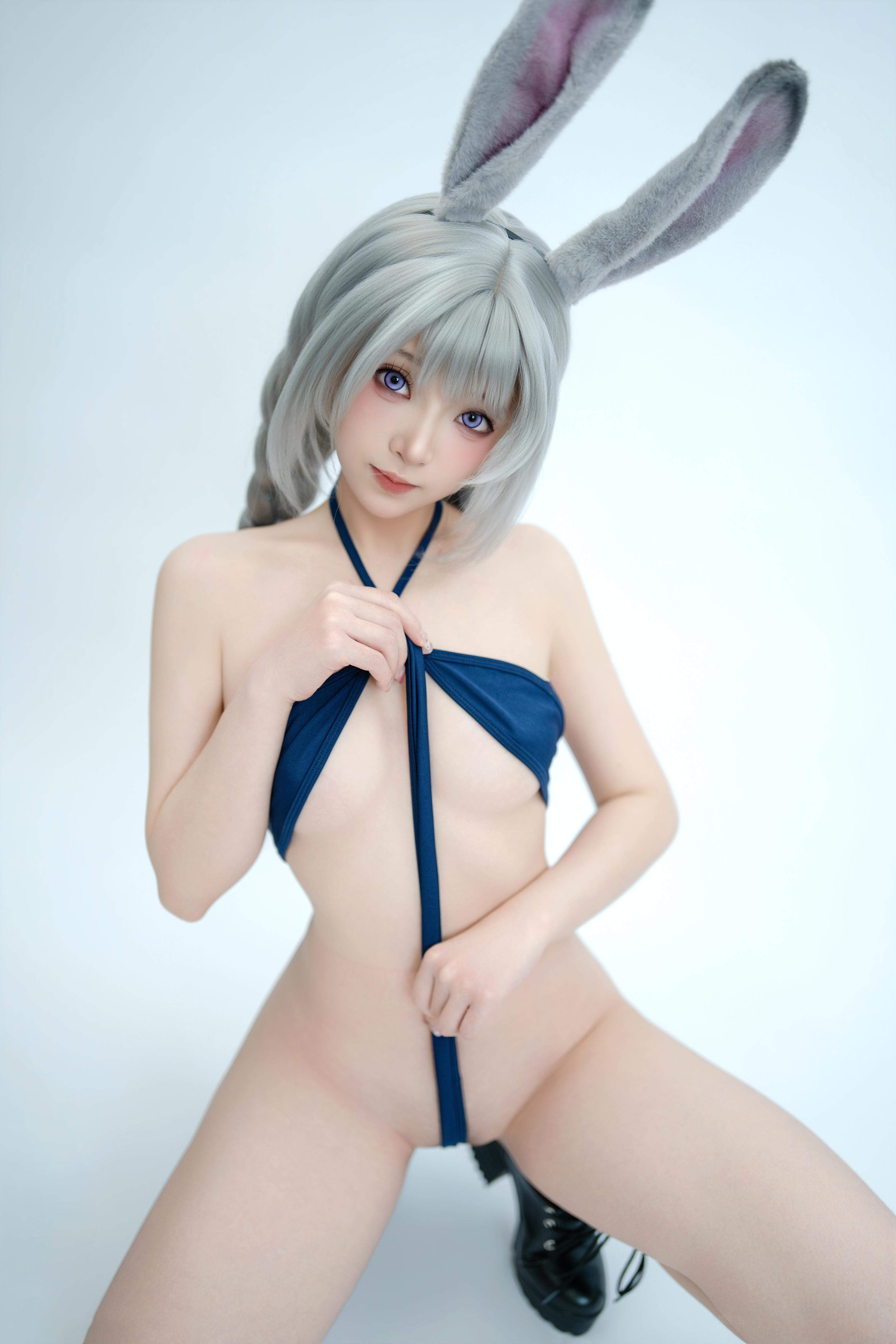 [cosplay] Bangni邦尼 - 兔子警官：青制服のウサギ耳警官 ハイカット レースアップ 大胆 72P8V