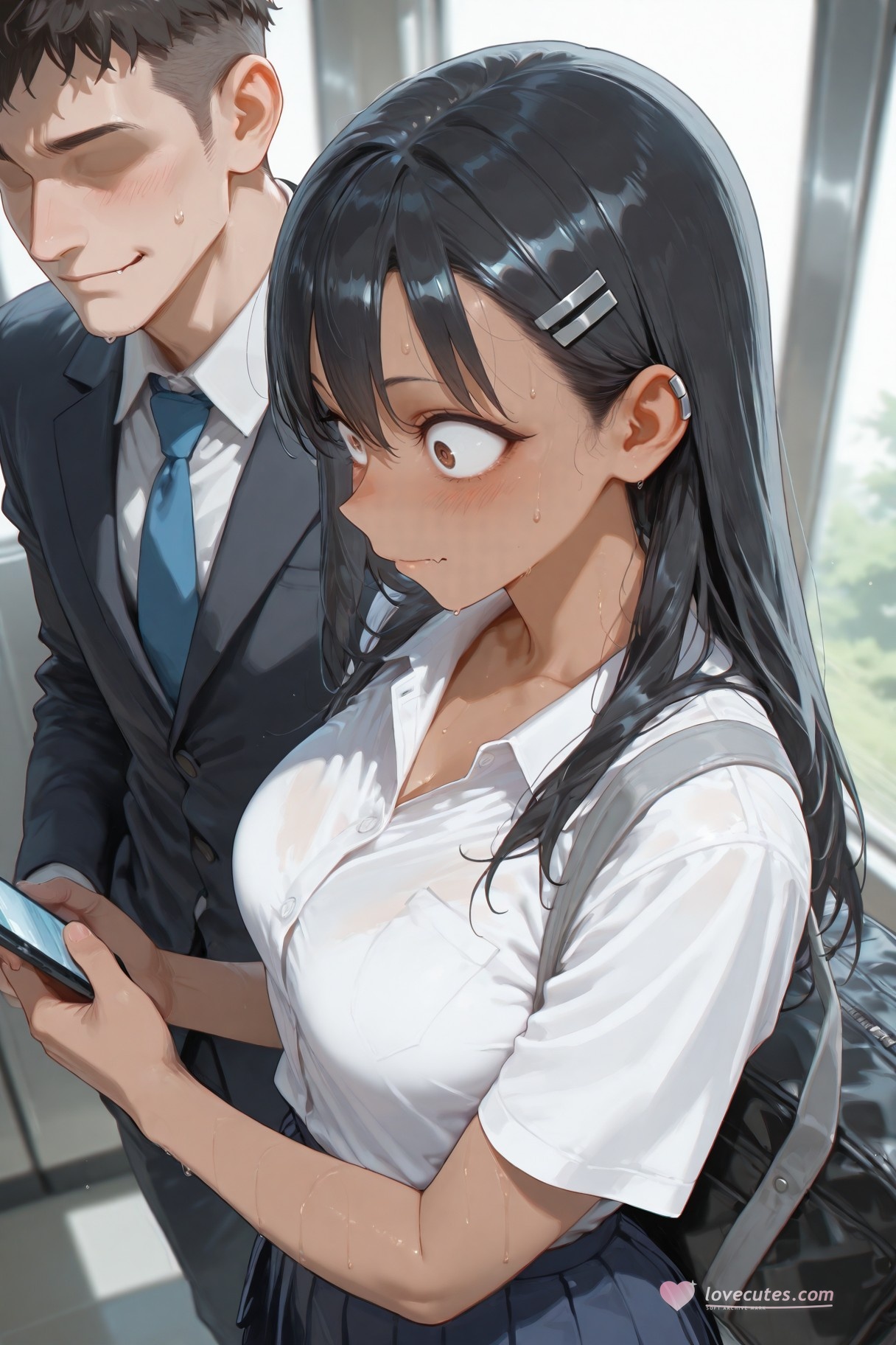 AI Generated Anime Girl - 不要欺负我，长瀞同学 长瀞早濑：学生装湿身露穴 415P