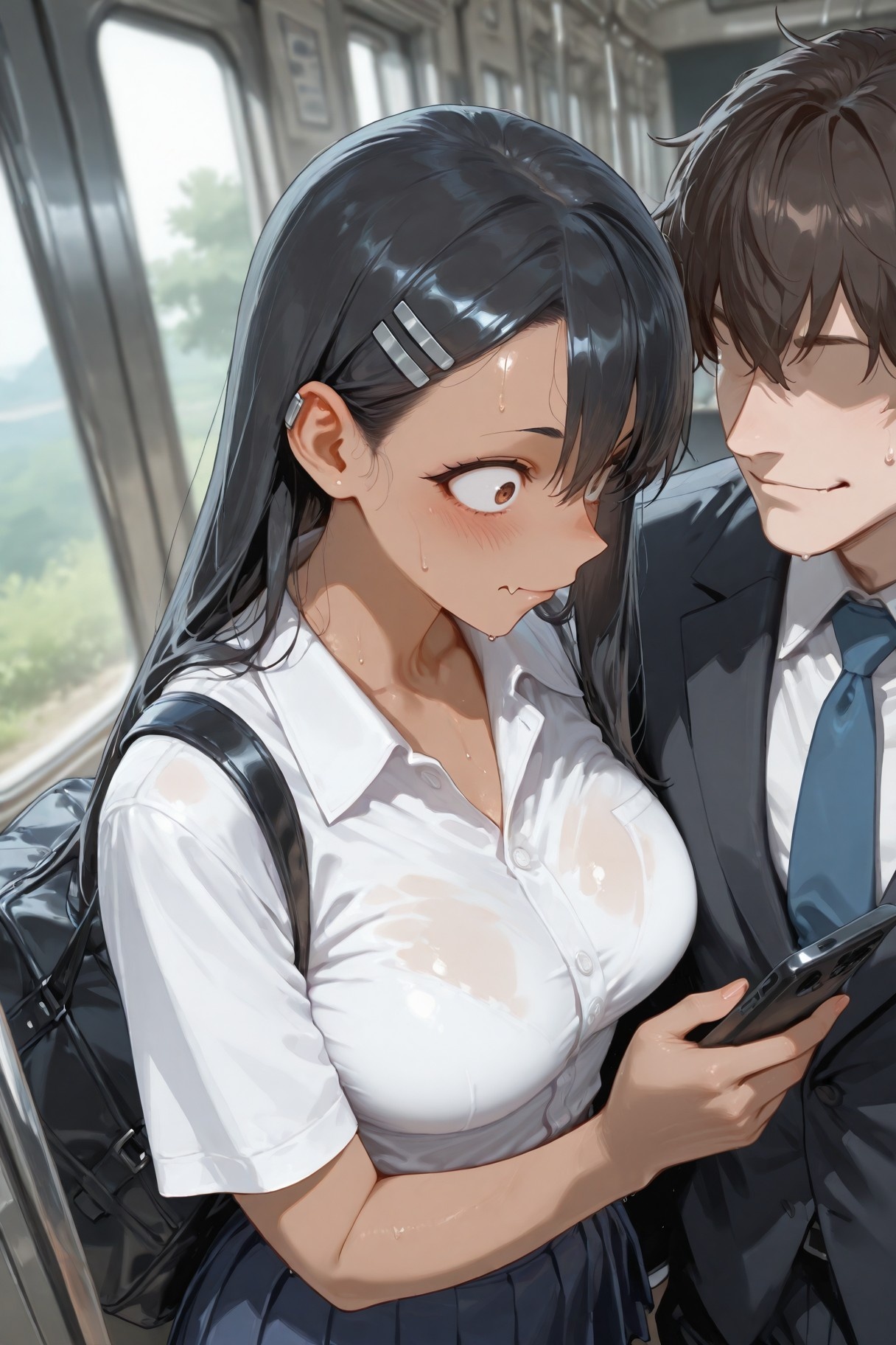 AI Generated Anime Girl - 不要欺负我，长瀞同学 长瀞早濑：学生装湿身露穴 415P