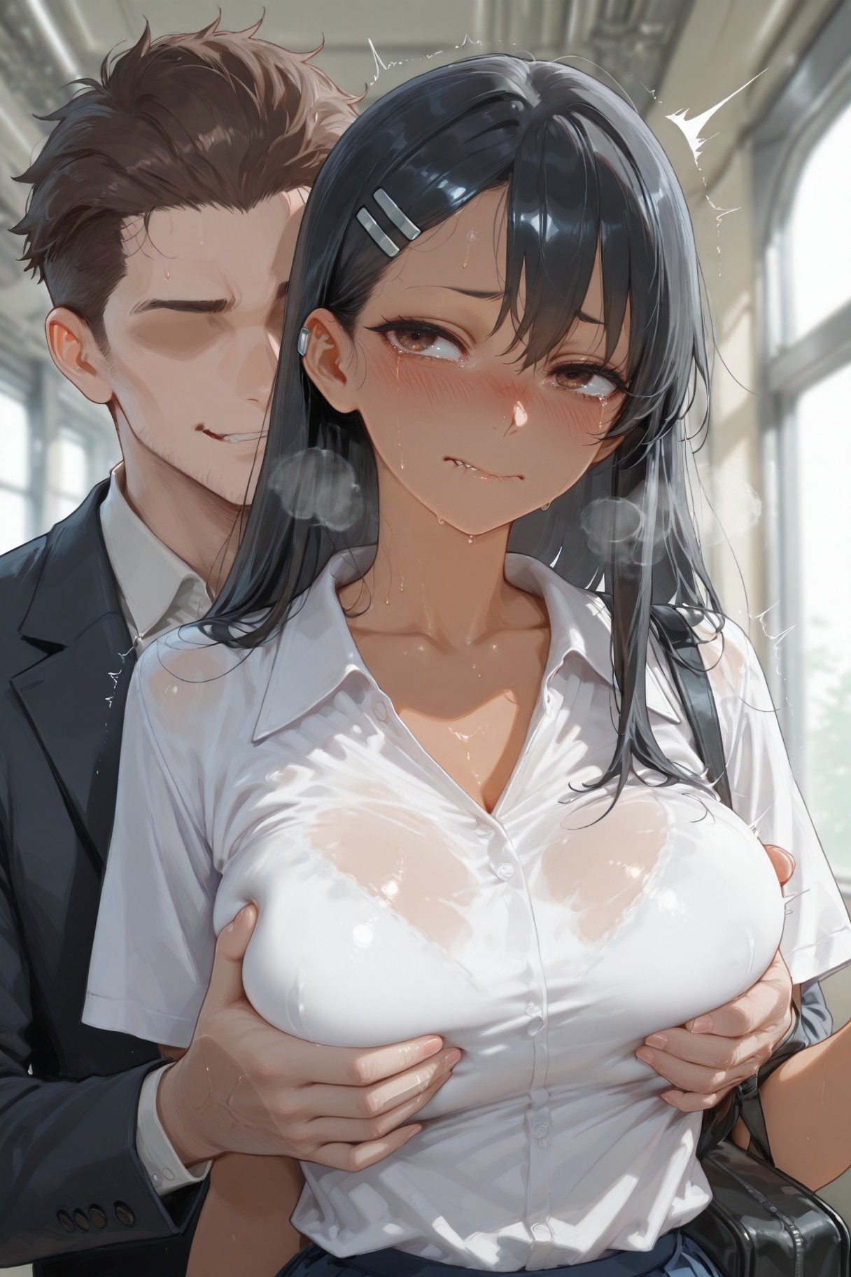 AI Generated Anime Girl - 不要欺负我，长瀞同学 长瀞早濑：学生装湿身露穴 415P
