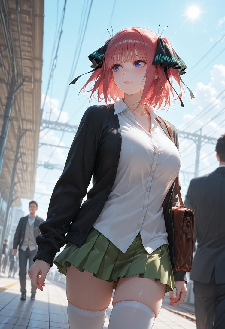 AI Generated Anime Girl - 五等分的新娘 中野二乃 痴汉列车：蕾丝内衣学生装 325P