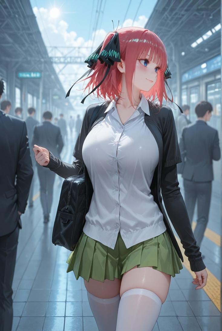 AI Generated Anime Girl - 五等分的新娘 中野二乃 痴汉列车：蕾丝内衣学生装 325P
