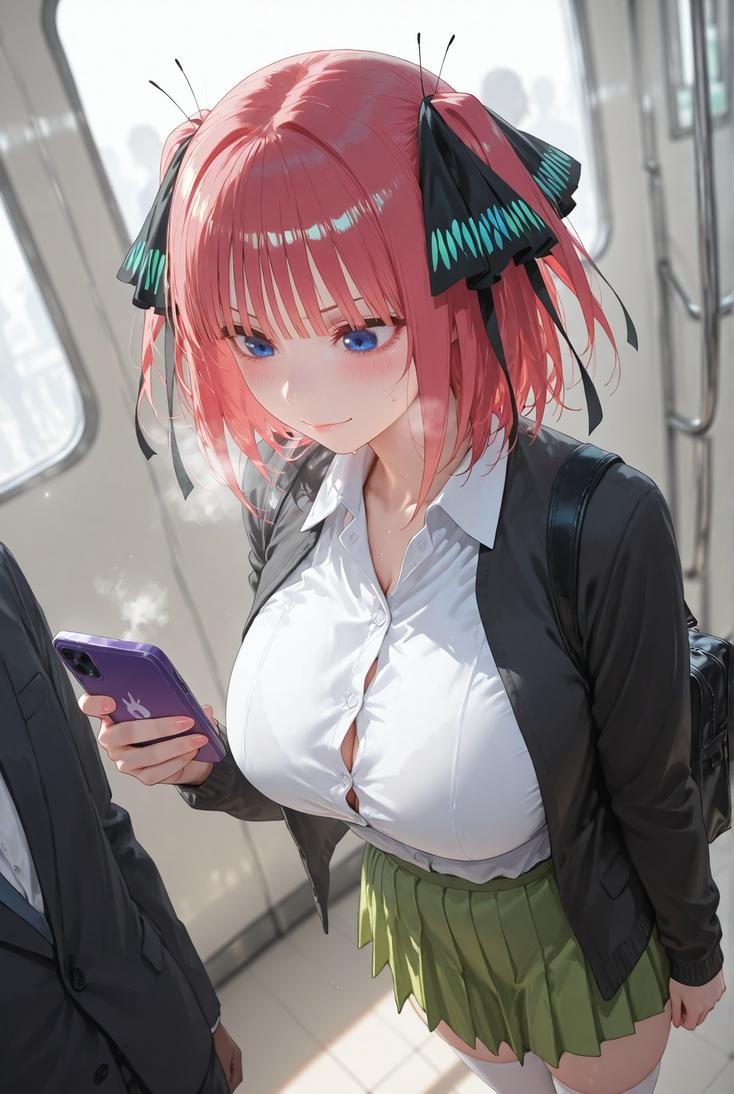 AI Generated Anime Girl - 五等分的新娘 中野二乃 痴汉列车：蕾丝内衣学生装 325P