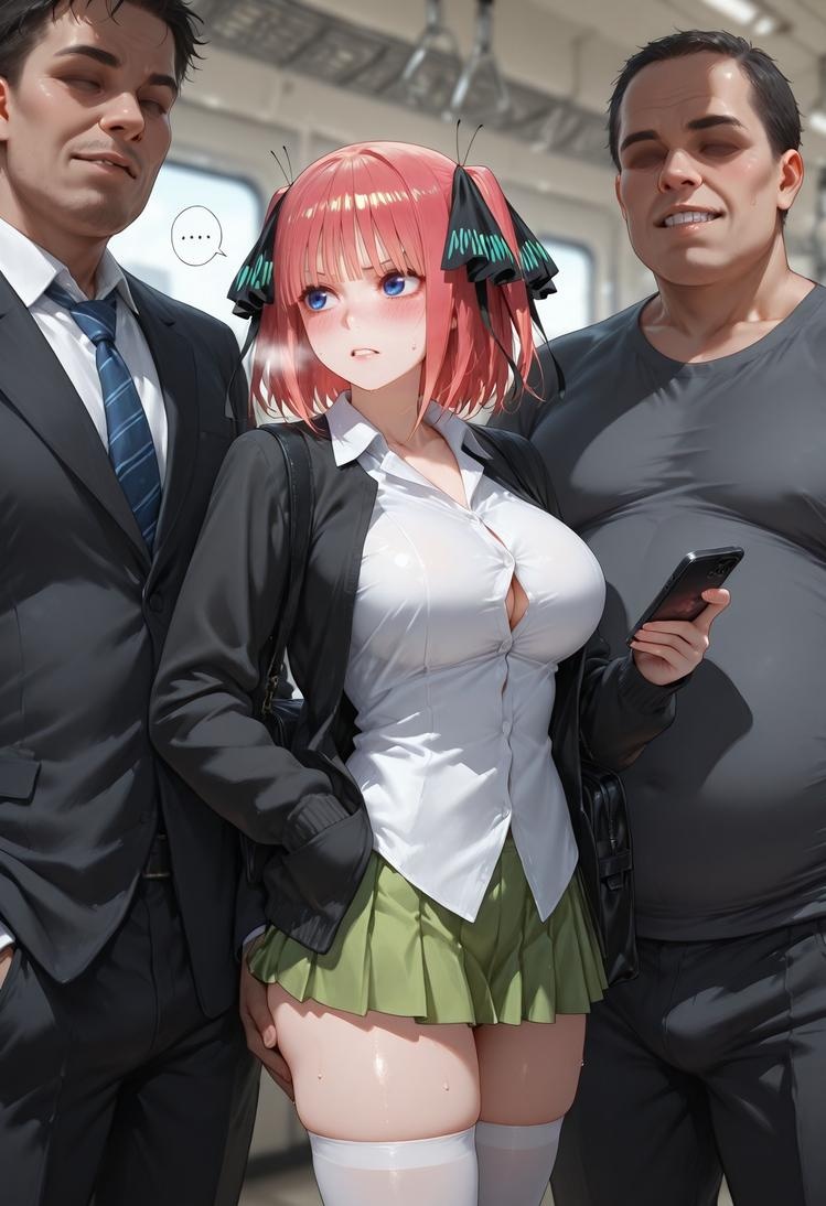 AI Generated Anime Girl - 五等分的新娘 中野二乃 痴汉列车：蕾丝内衣学生装 325P
