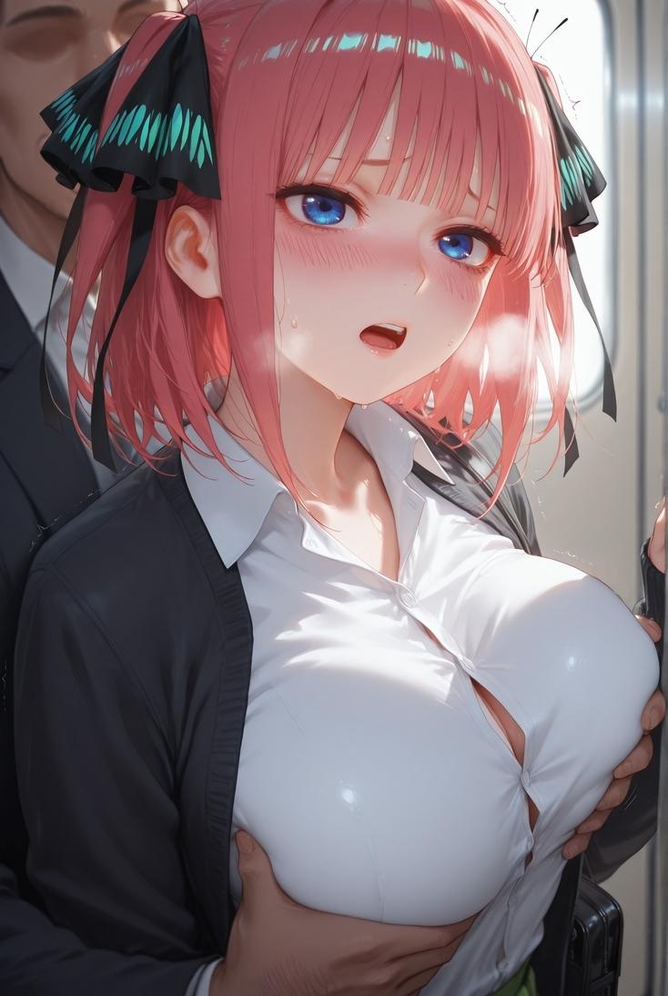 AI Generated Anime Girl - 五等分的新娘 中野二乃 痴汉列车：蕾丝内衣学生装 325P