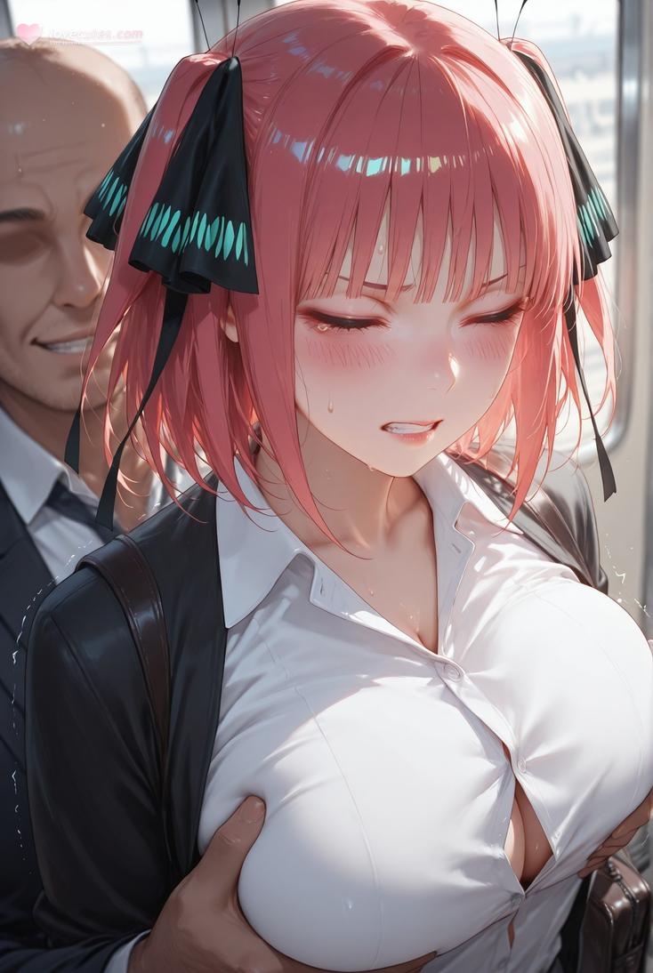 AI Generated Anime Girl - 五等分的新娘 中野二乃 痴汉列车：蕾丝内衣学生装 325P
