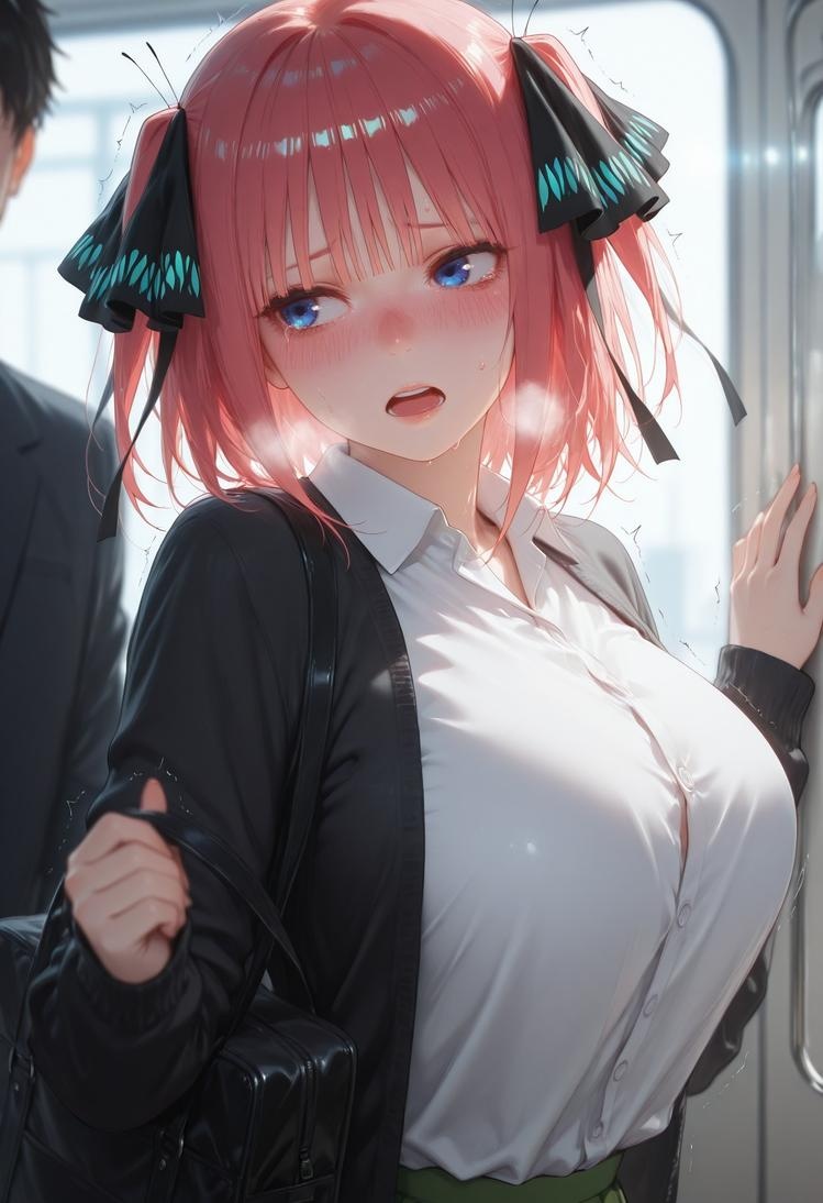 AI Generated Anime Girl - 五等分的新娘 中野二乃 痴汉列车：蕾丝内衣学生装 325P