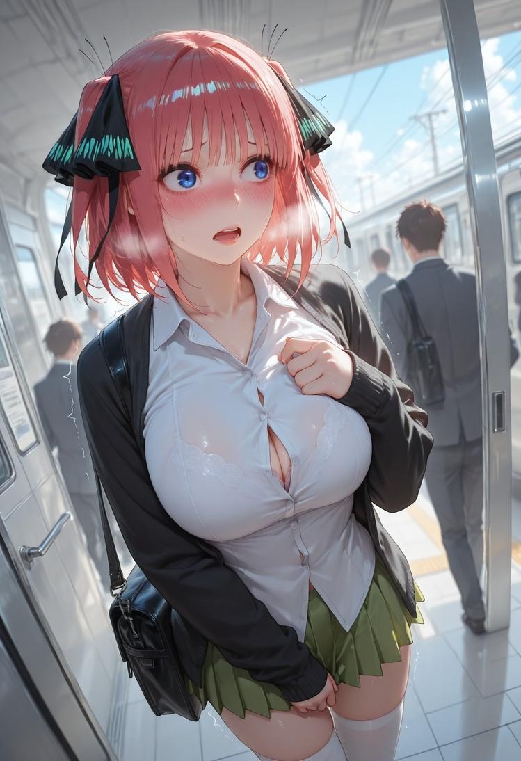 AI生成アニメ少女 - 五等分の花嫁 中野二乃 痴漢列車：レース下着学生服 325P