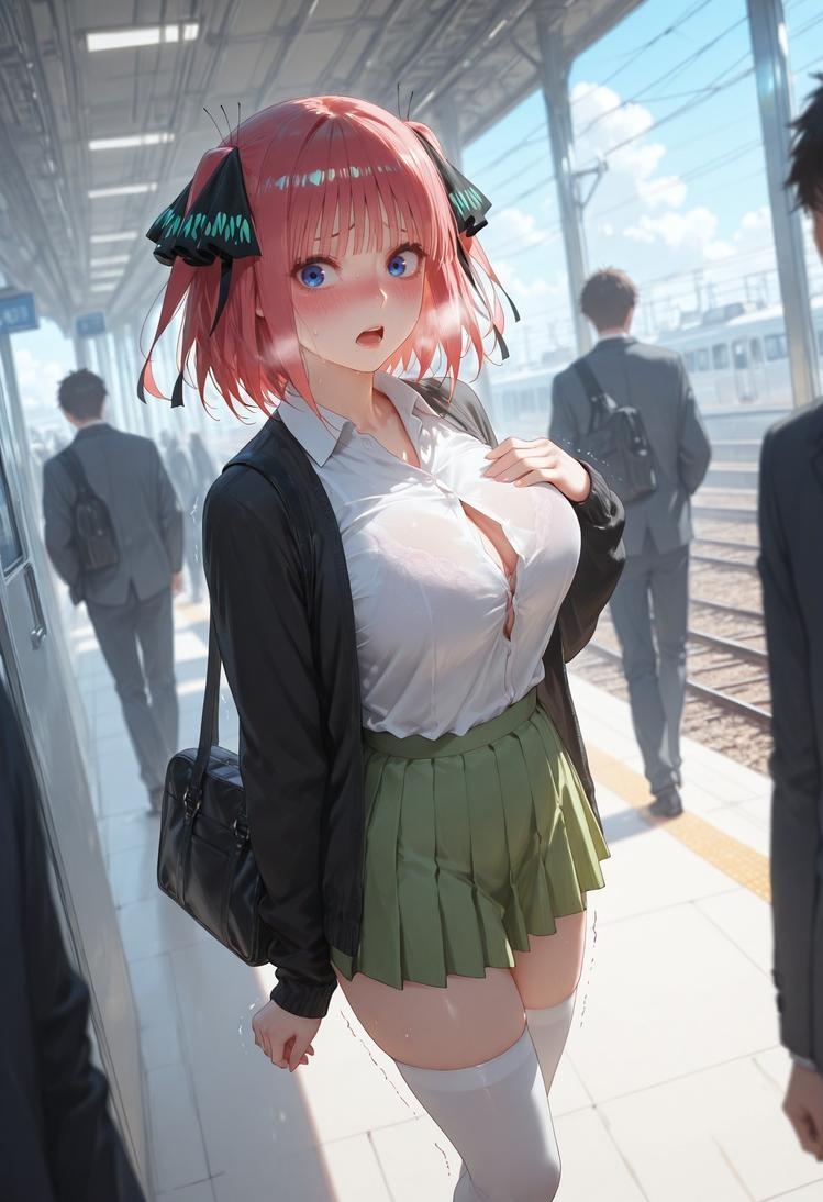 AI生成アニメ少女 - 五等分の花嫁 中野二乃 痴漢列車：レース下着学生服 325P