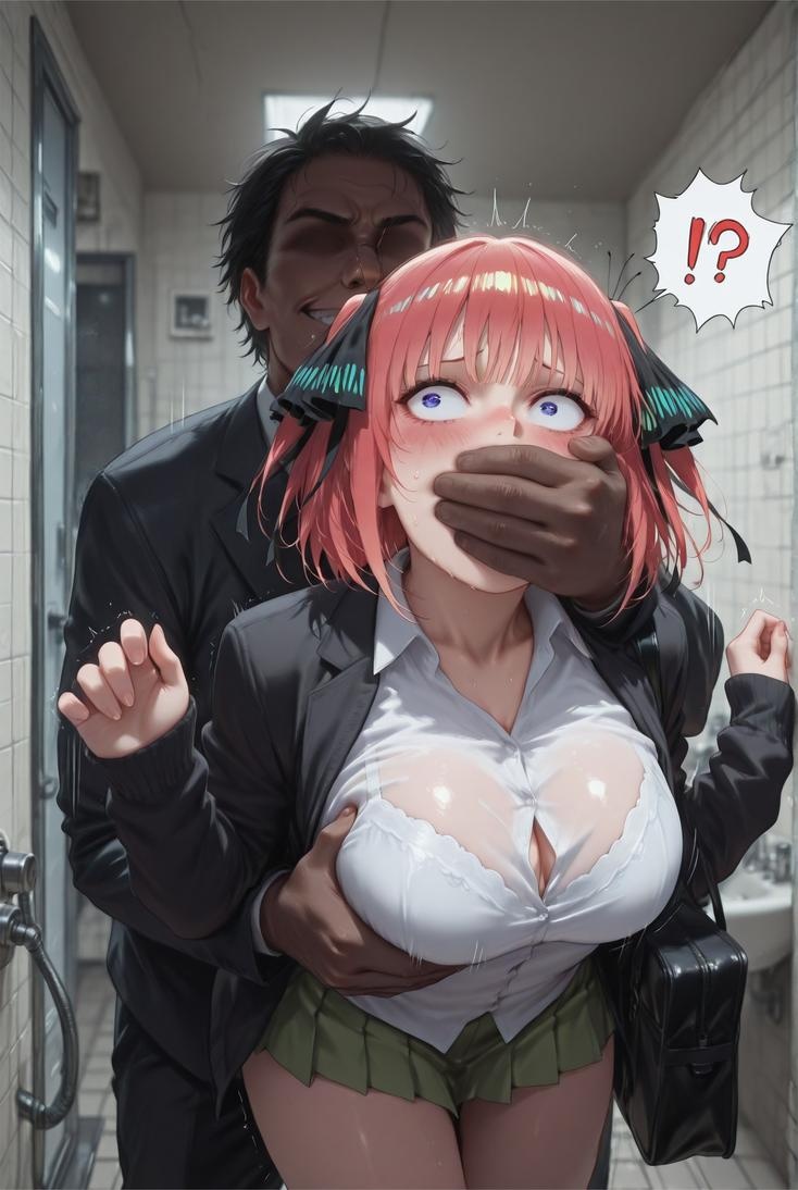 AI生成的動漫女孩 - 五等分的新娘 中野二乃 痴漢列車：蕾絲內衣學生裝 325P