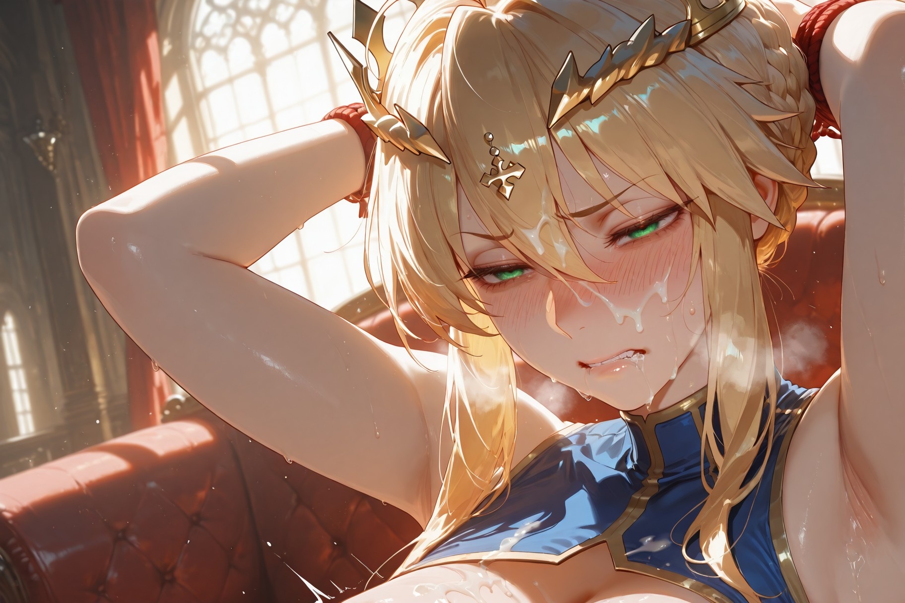 AI Generated Anime Girl - Fate/stay night Artoria Pendragon: Bodysuit Bed Shot White Tiger 492P