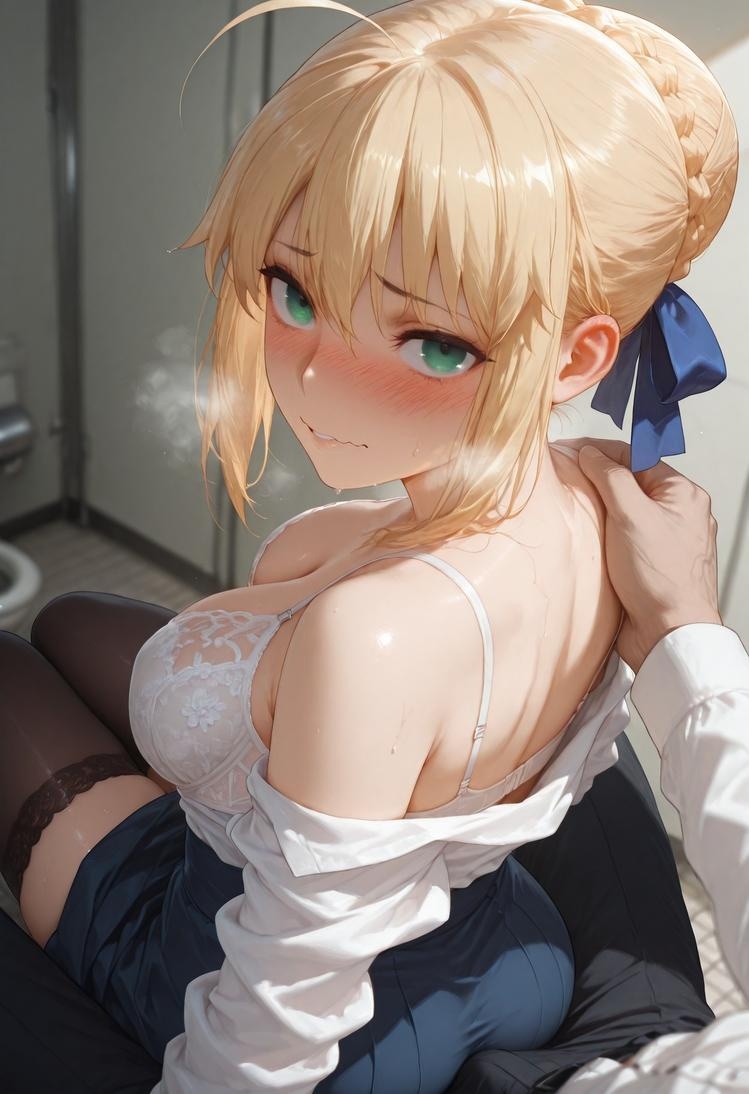 AI生成的動漫女孩 - Fate·stay night 阿爾托莉雅·潘德拉貢：黑絲床拍露穴 326P