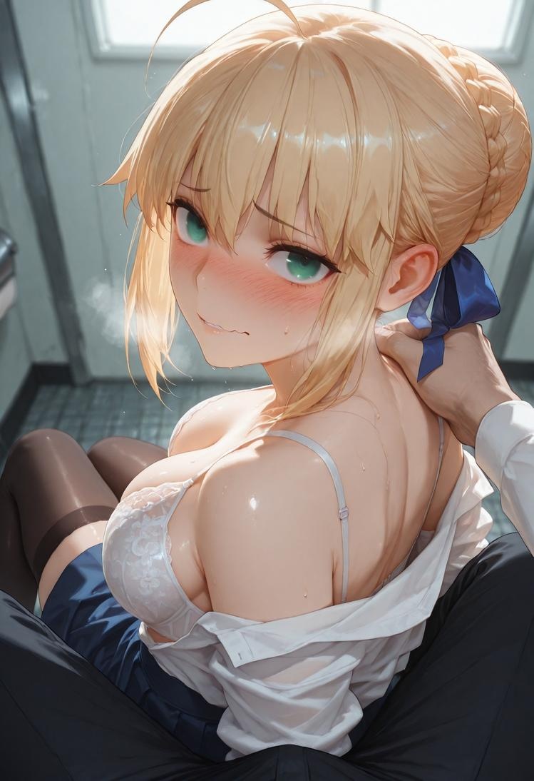 AI生成的動漫女孩 - Fate·stay night 阿爾托莉雅·潘德拉貢：黑絲床拍露穴 326P