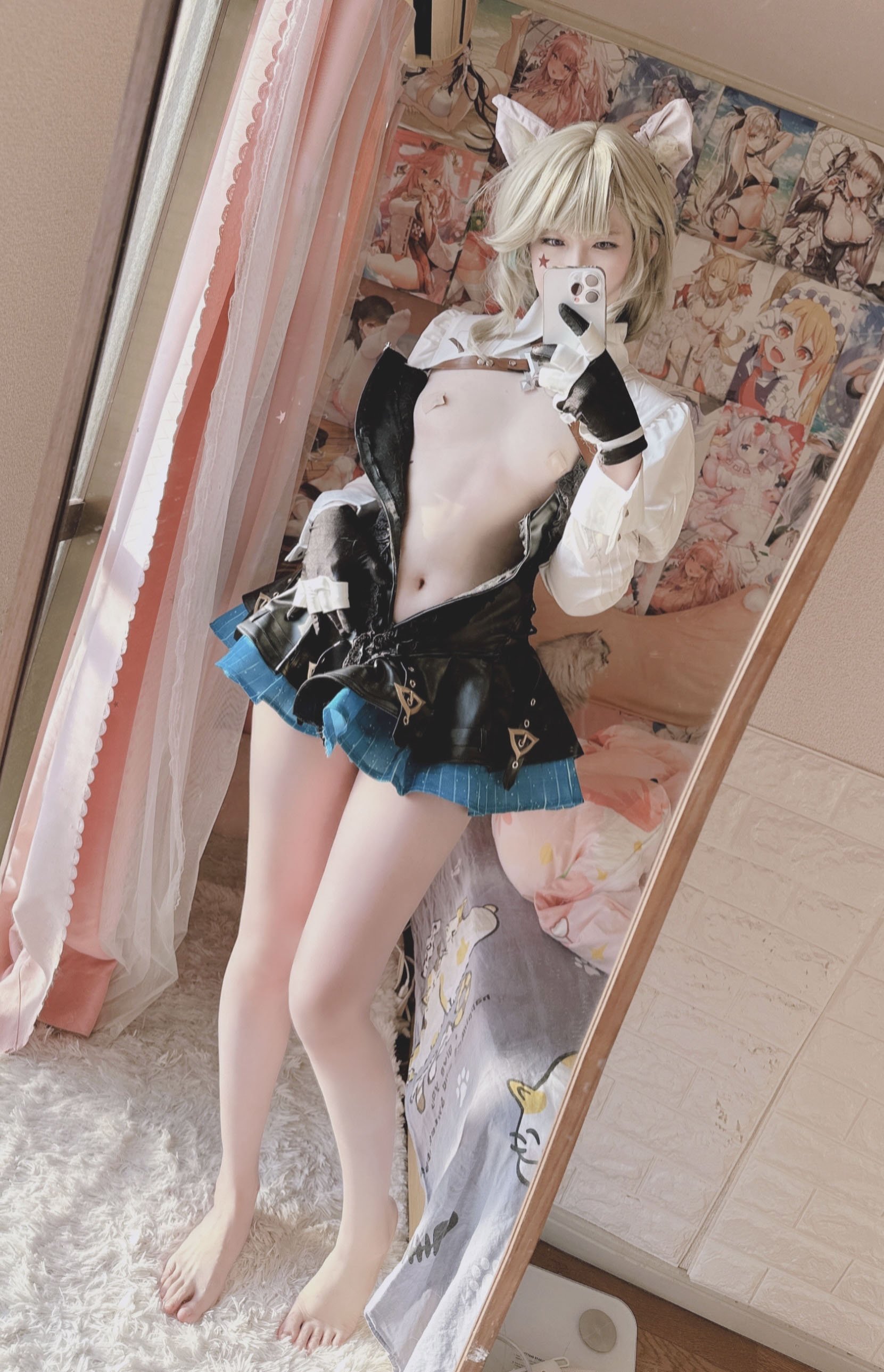 [cosplay] 习呆呆 - 原神 琳妮特：黑丝猫耳露点大尺度还原 22P2V