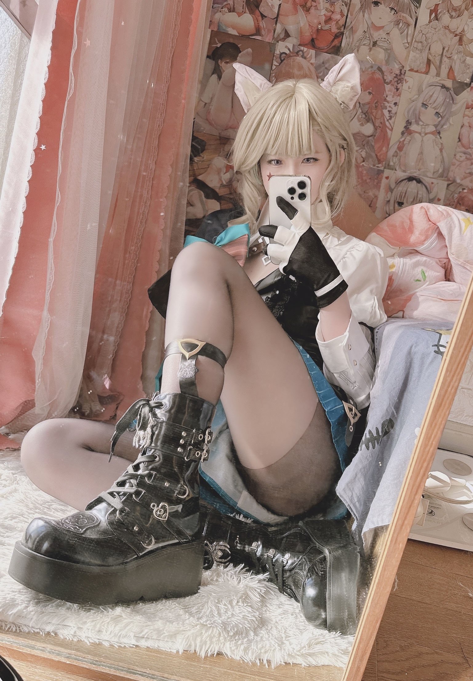 [cosplay] 习呆呆 - 원신 린네트: 검은 스타킹 고양이 귀 노출 대담한 리얼리즘 재현 22P2V