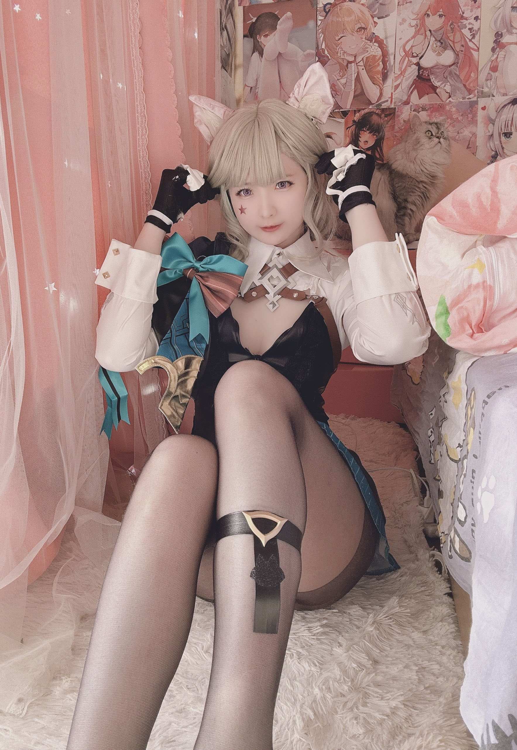 [cosplay] 习呆呆 - 原神 琳妮特：黑丝猫耳露点大尺度还原 22P2V