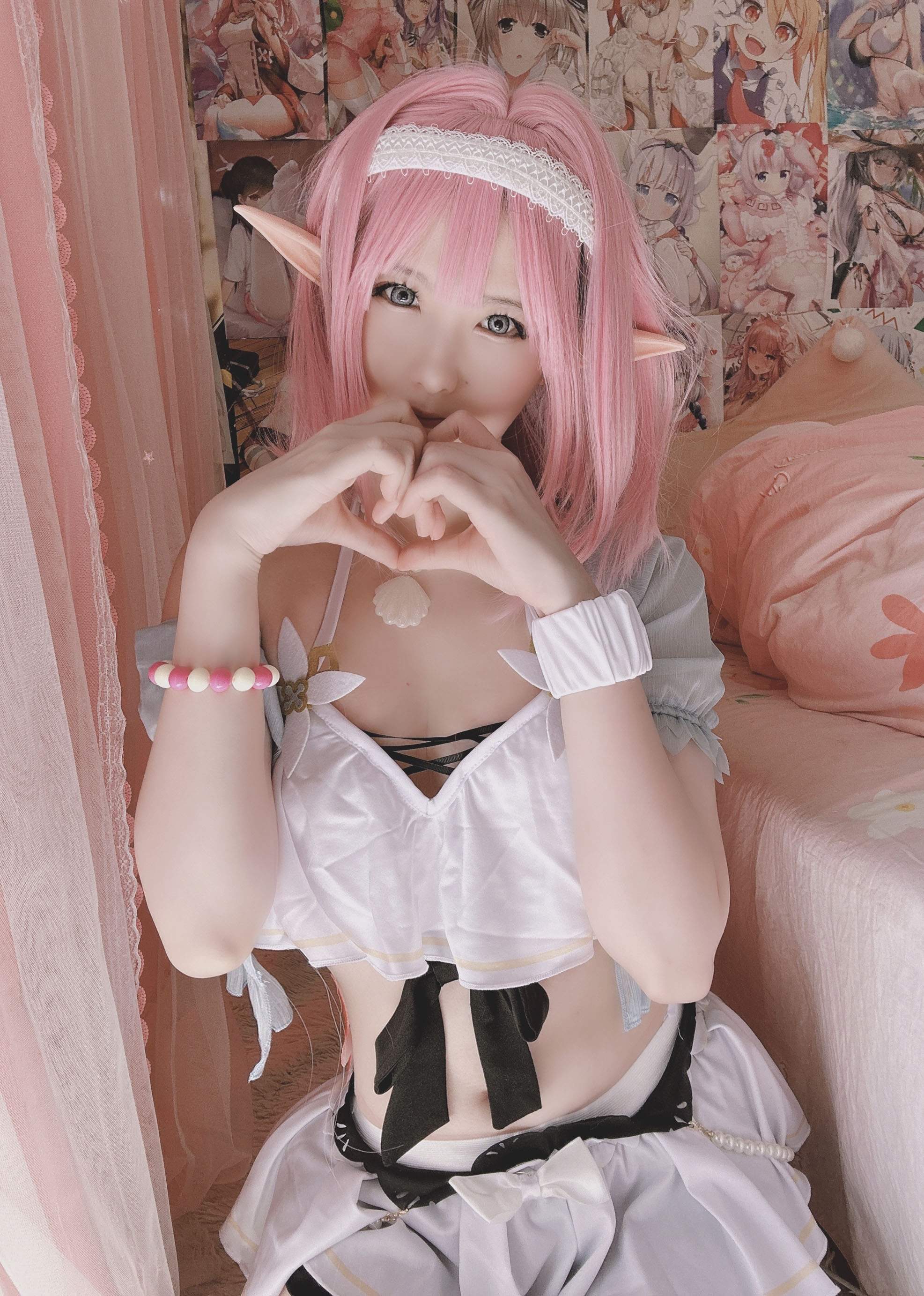 [cosplay] 习呆呆 - เอลิเซีย: ชุดเมดผมสีชมพู โชว์หัวนม รีครีเอตแบบจัดเต็ม 14P