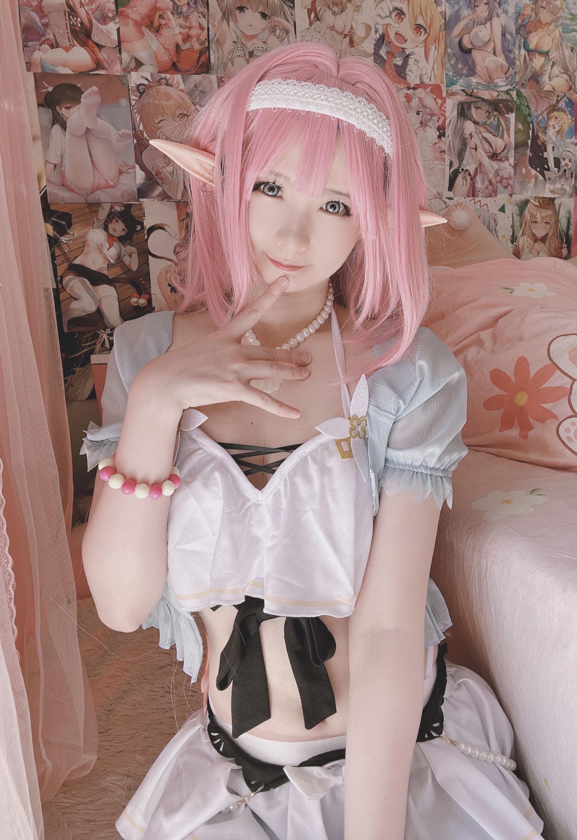 [cosplay] 习呆呆 - เอลิเซีย: ชุดเมดผมสีชมพู โชว์หัวนม รีครีเอตแบบจัดเต็ม 14P